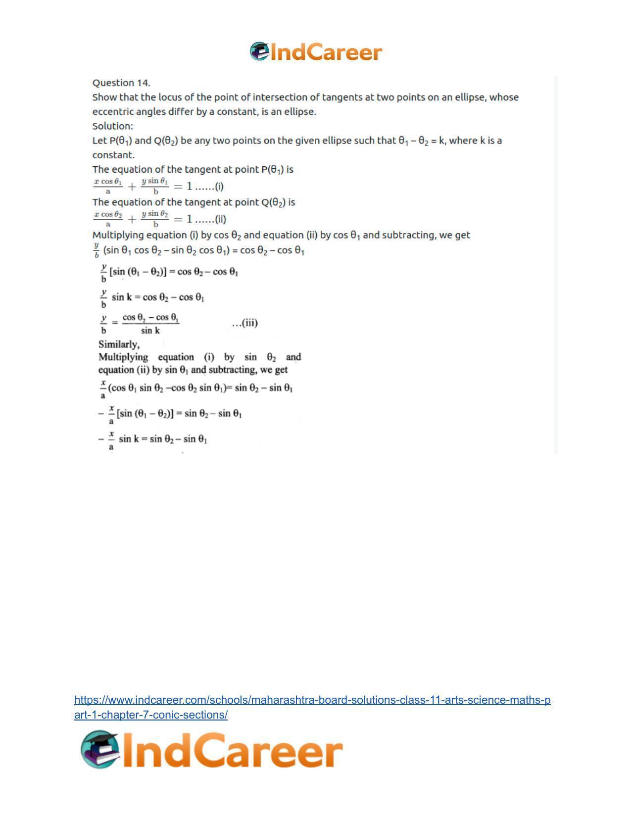 Maharashtra Board Solutions Class 11-Arts & Science Maths (Part 1): Chapter 7- Conic Sections - Page 60