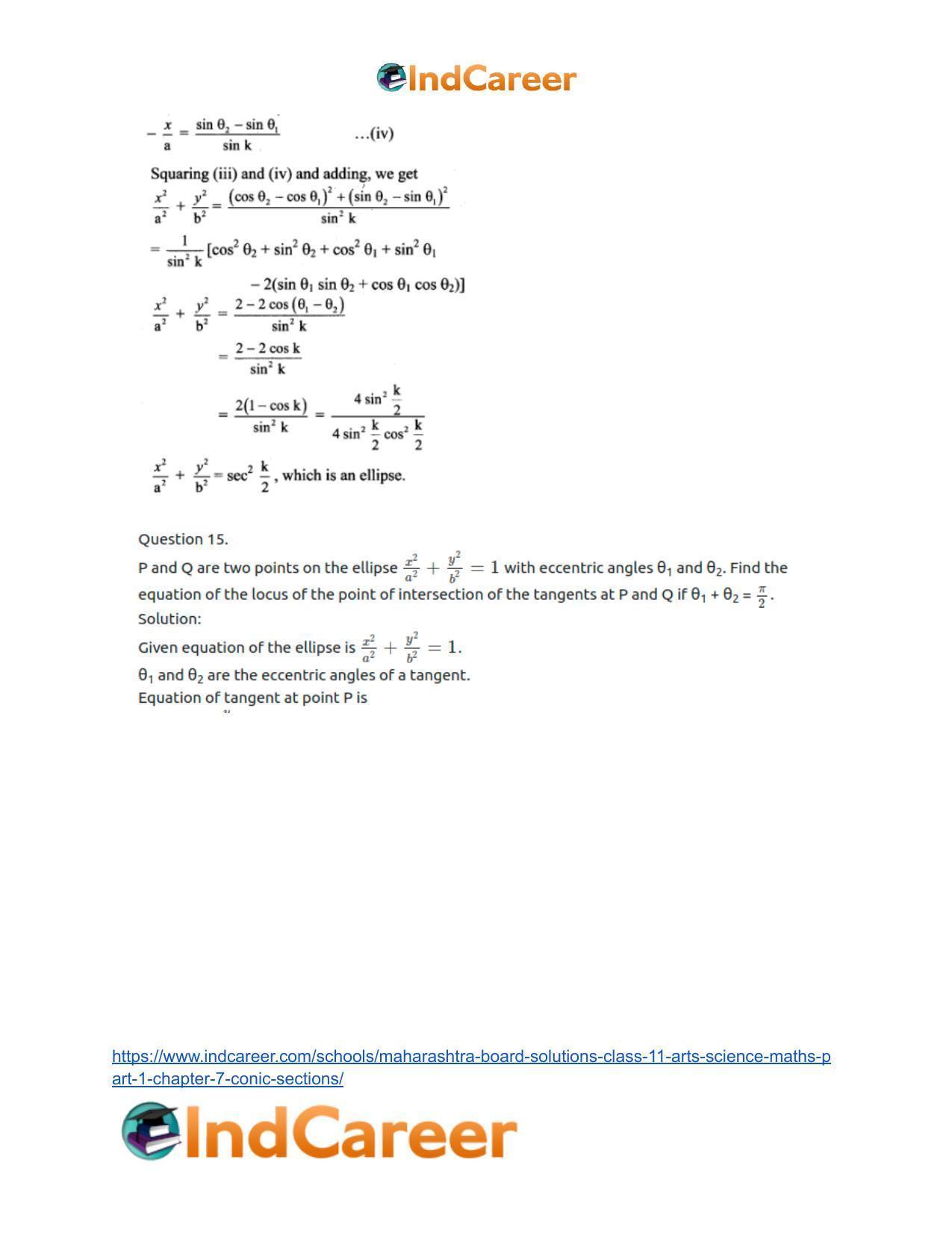 Maharashtra Board Solutions Class 11-Arts & Science Maths (Part 1): Chapter 7- Conic Sections - Page 61