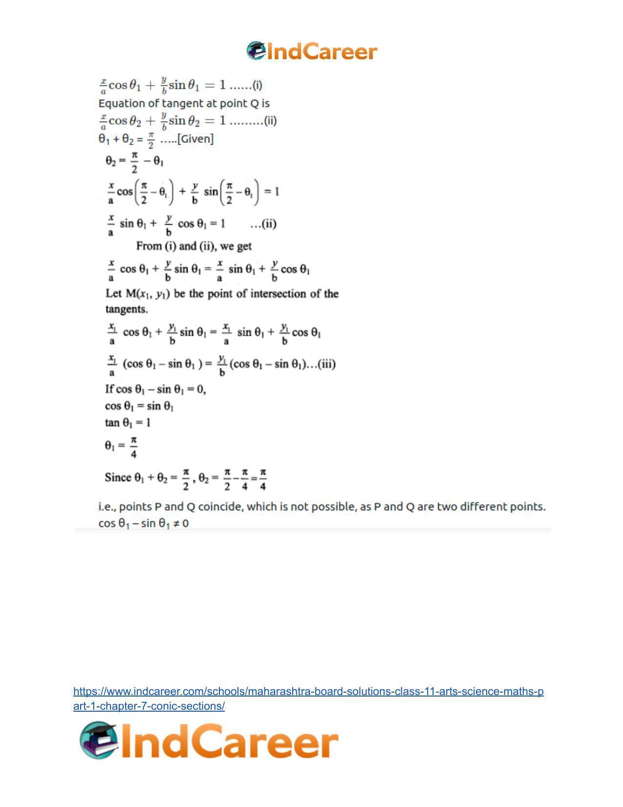 Maharashtra Board Solutions Class 11-Arts & Science Maths (Part 1): Chapter 7- Conic Sections - Page 62