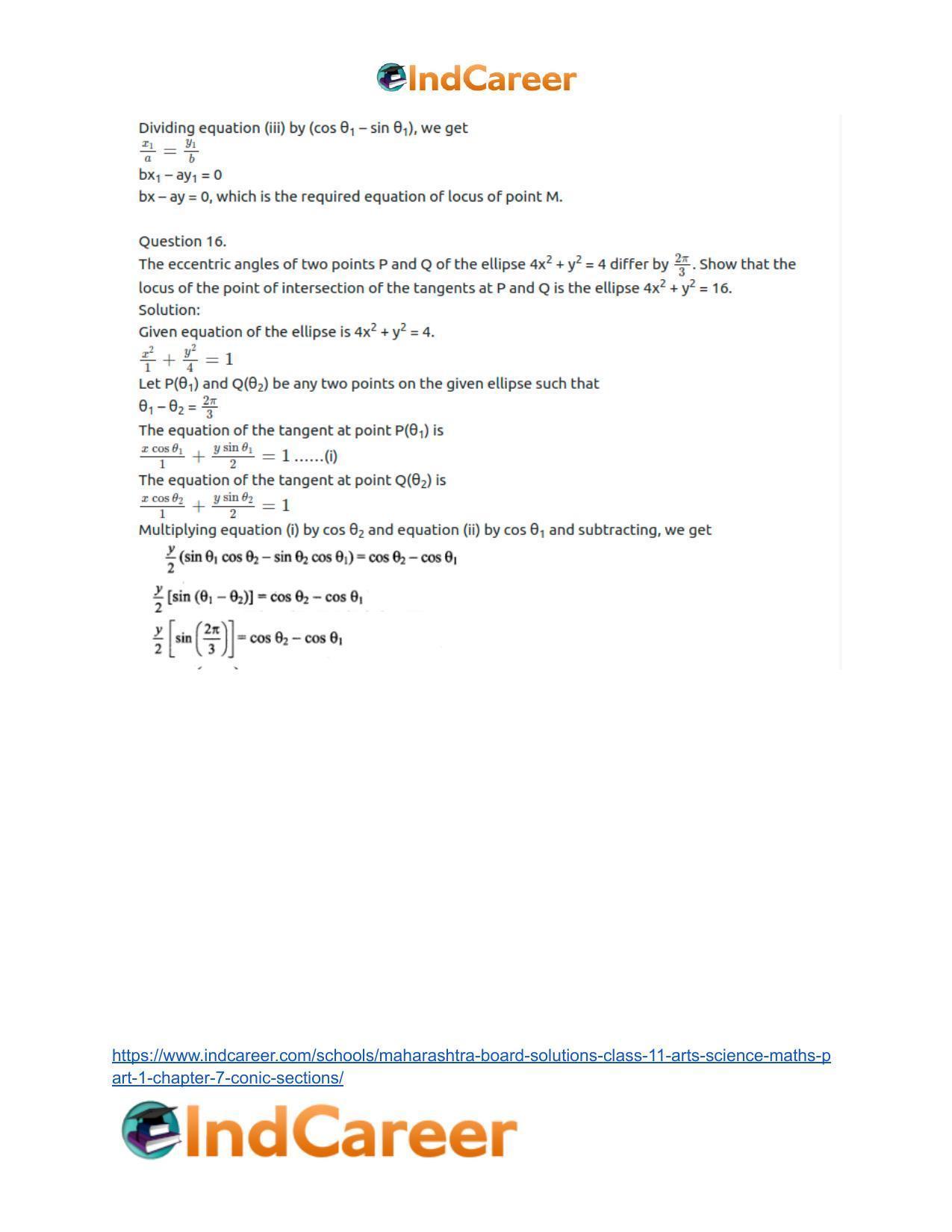 Maharashtra Board Solutions Class 11-Arts & Science Maths (Part 1): Chapter 7- Conic Sections - Page 63