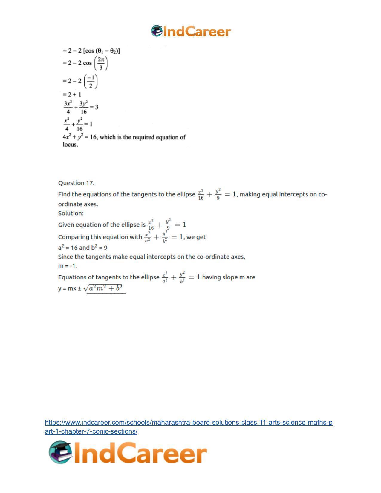 Maharashtra Board Solutions Class 11-Arts & Science Maths (Part 1): Chapter 7- Conic Sections - Page 65