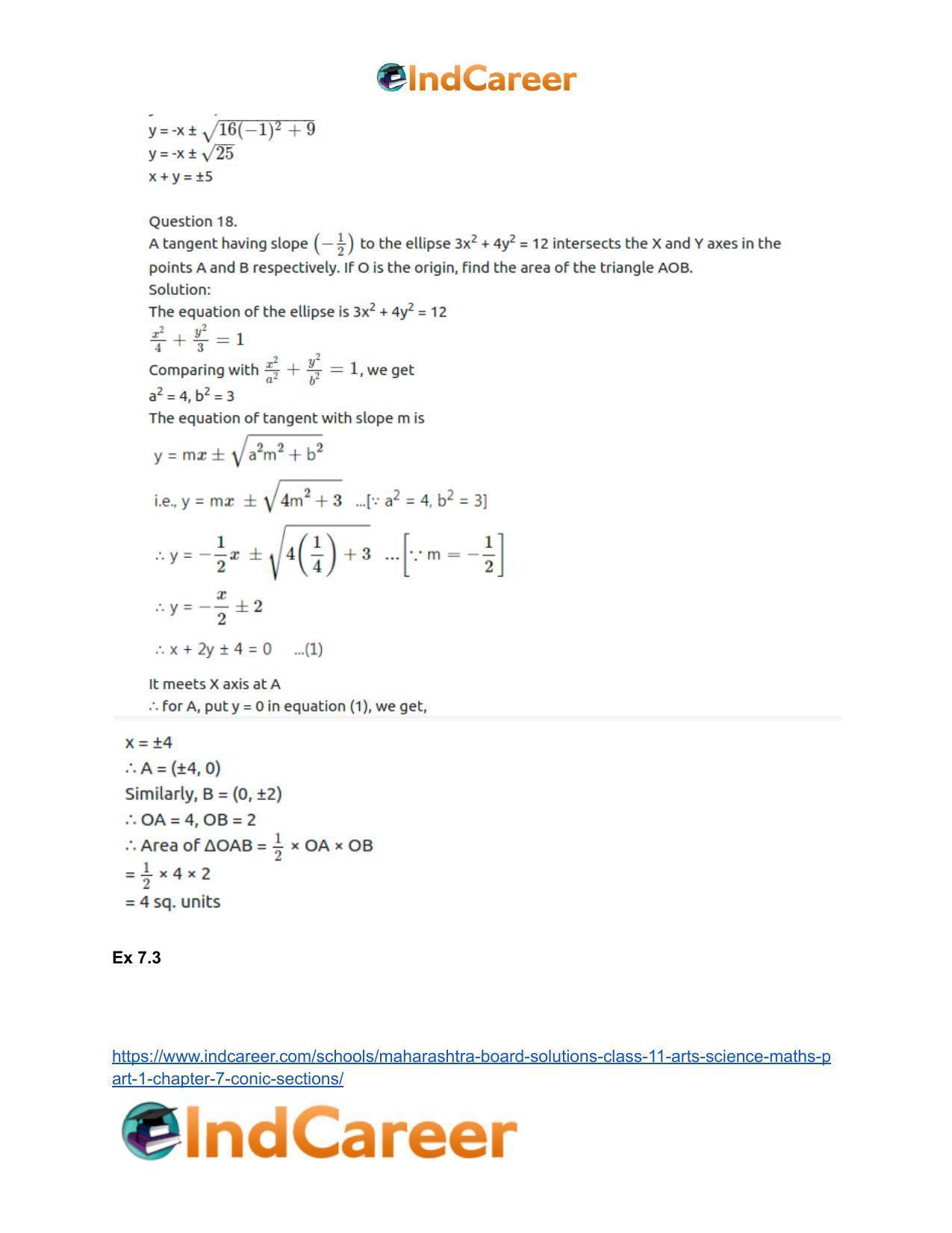 Maharashtra Board Solutions Class 11-Arts & Science Maths (Part 1): Chapter 7- Conic Sections - Page 66