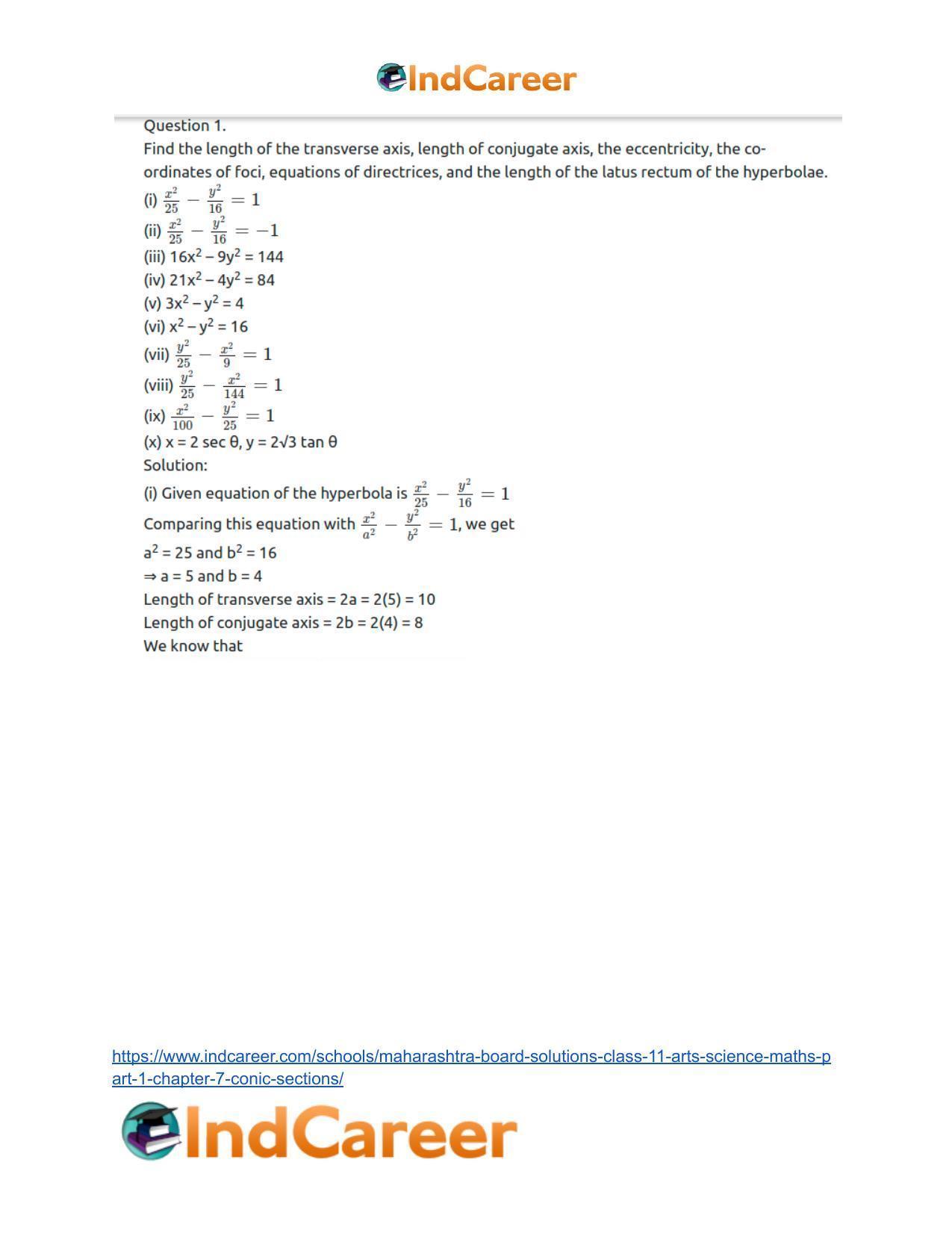 Maharashtra Board Solutions Class 11-Arts & Science Maths (Part 1): Chapter 7- Conic Sections - Page 67