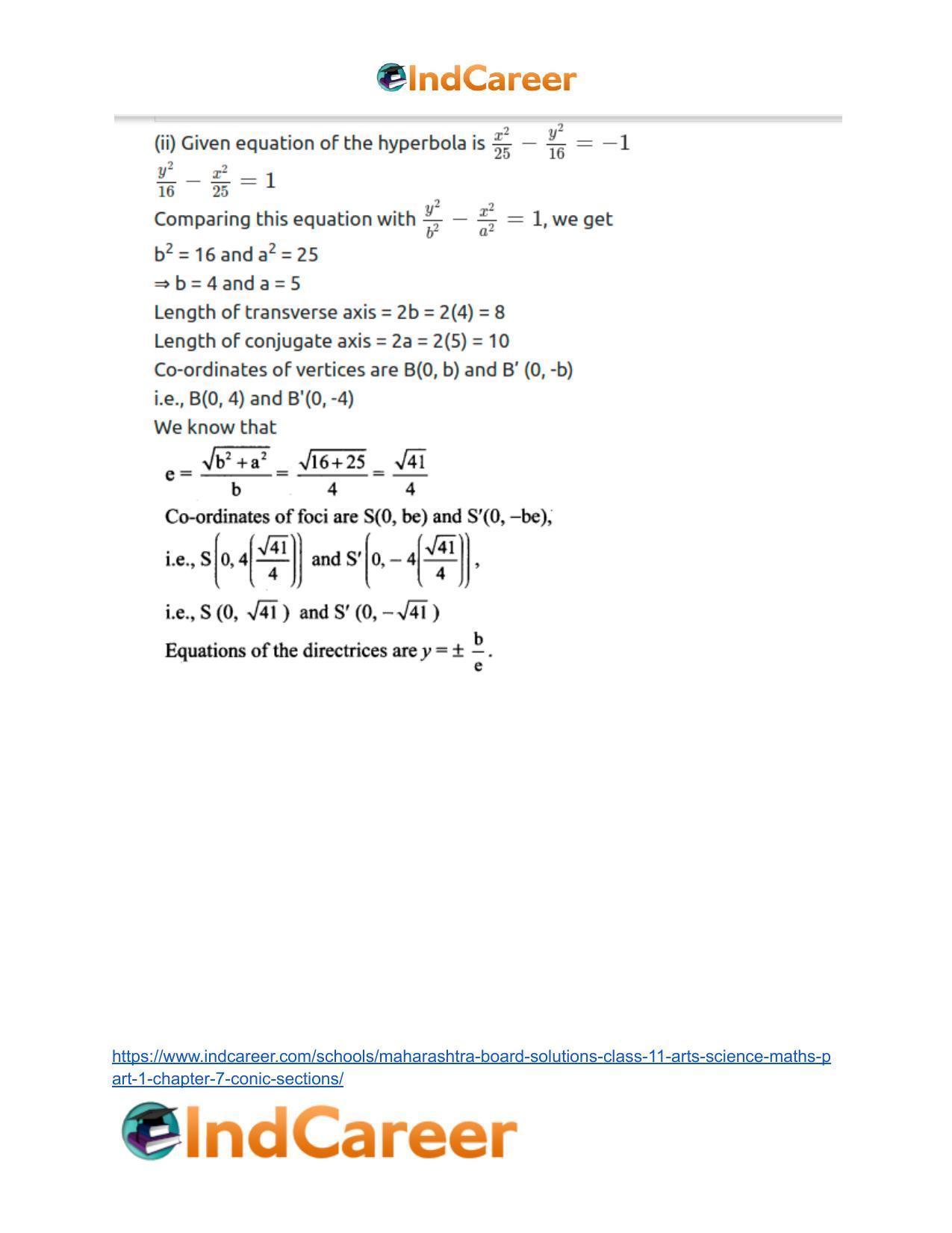 Maharashtra Board Solutions Class 11-Arts & Science Maths (Part 1): Chapter 7- Conic Sections - Page 69