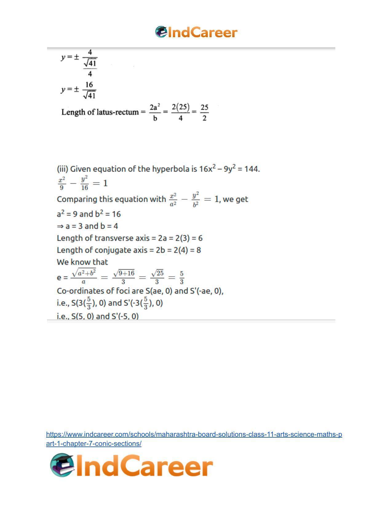 Maharashtra Board Solutions Class 11-Arts & Science Maths (Part 1): Chapter 7- Conic Sections - Page 70