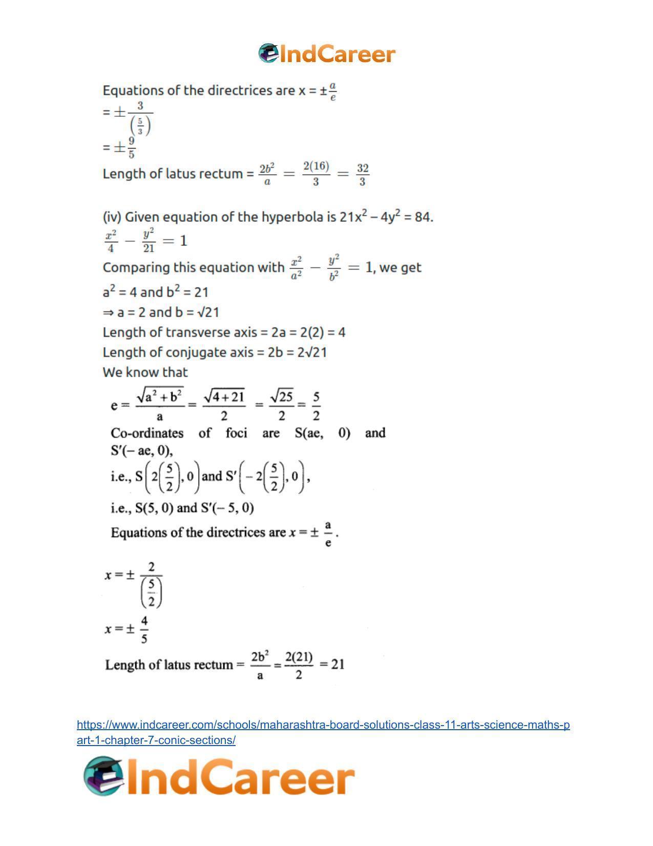Maharashtra Board Solutions Class 11-Arts & Science Maths (Part 1): Chapter 7- Conic Sections - Page 71