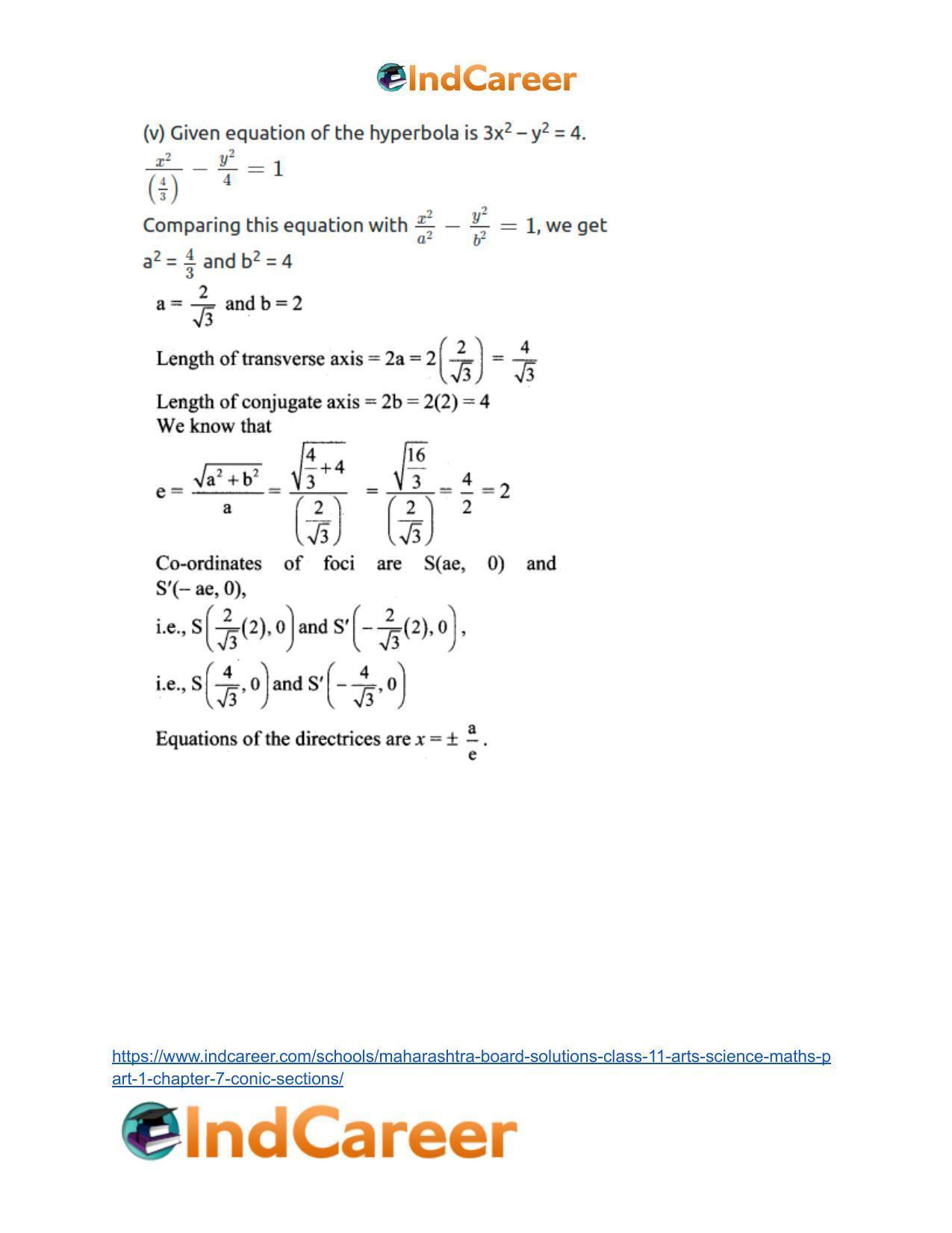 Maharashtra Board Solutions Class 11-Arts & Science Maths (Part 1): Chapter 7- Conic Sections - Page 72