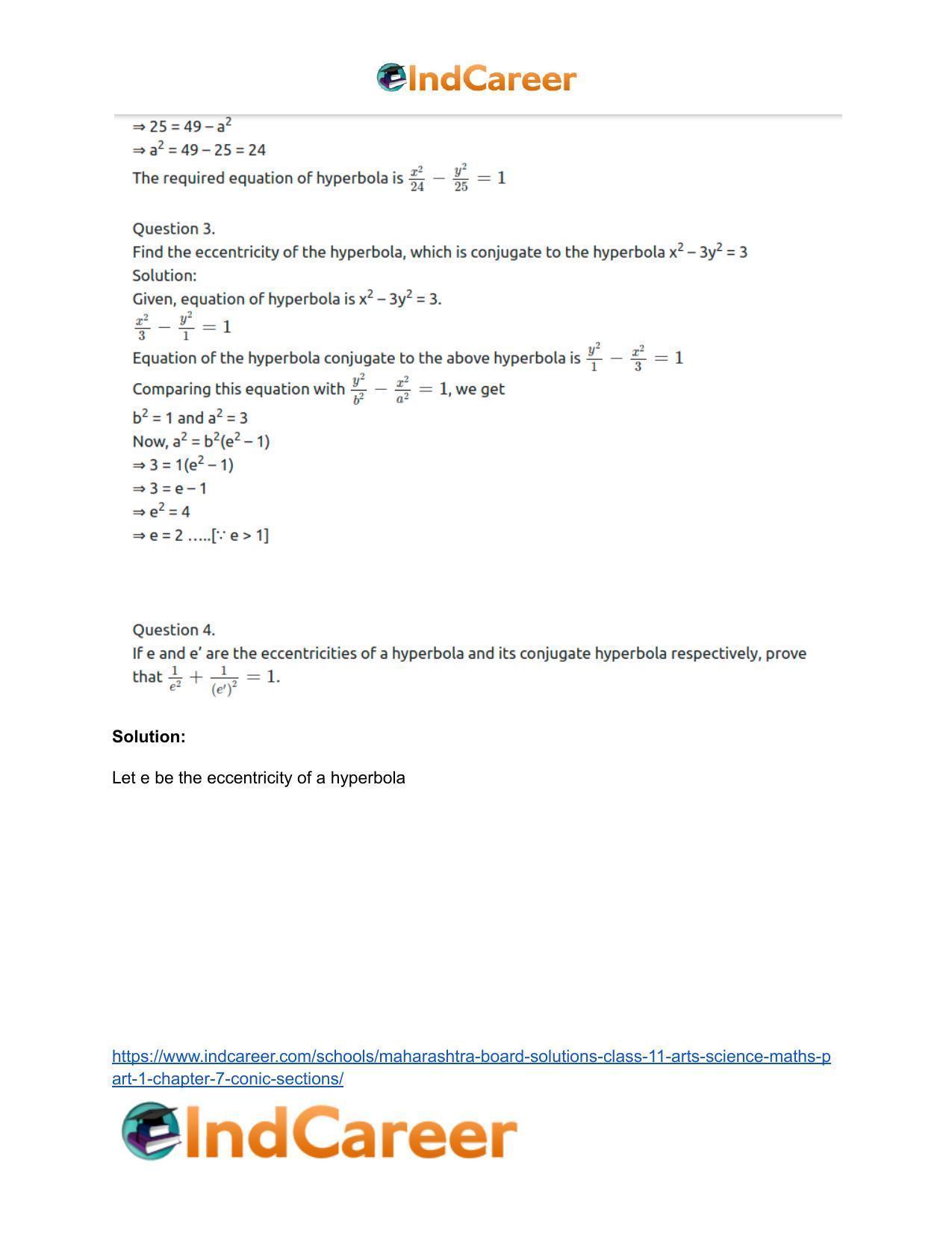 Maharashtra Board Solutions Class 11-Arts & Science Maths (Part 1): Chapter 7- Conic Sections - Page 82