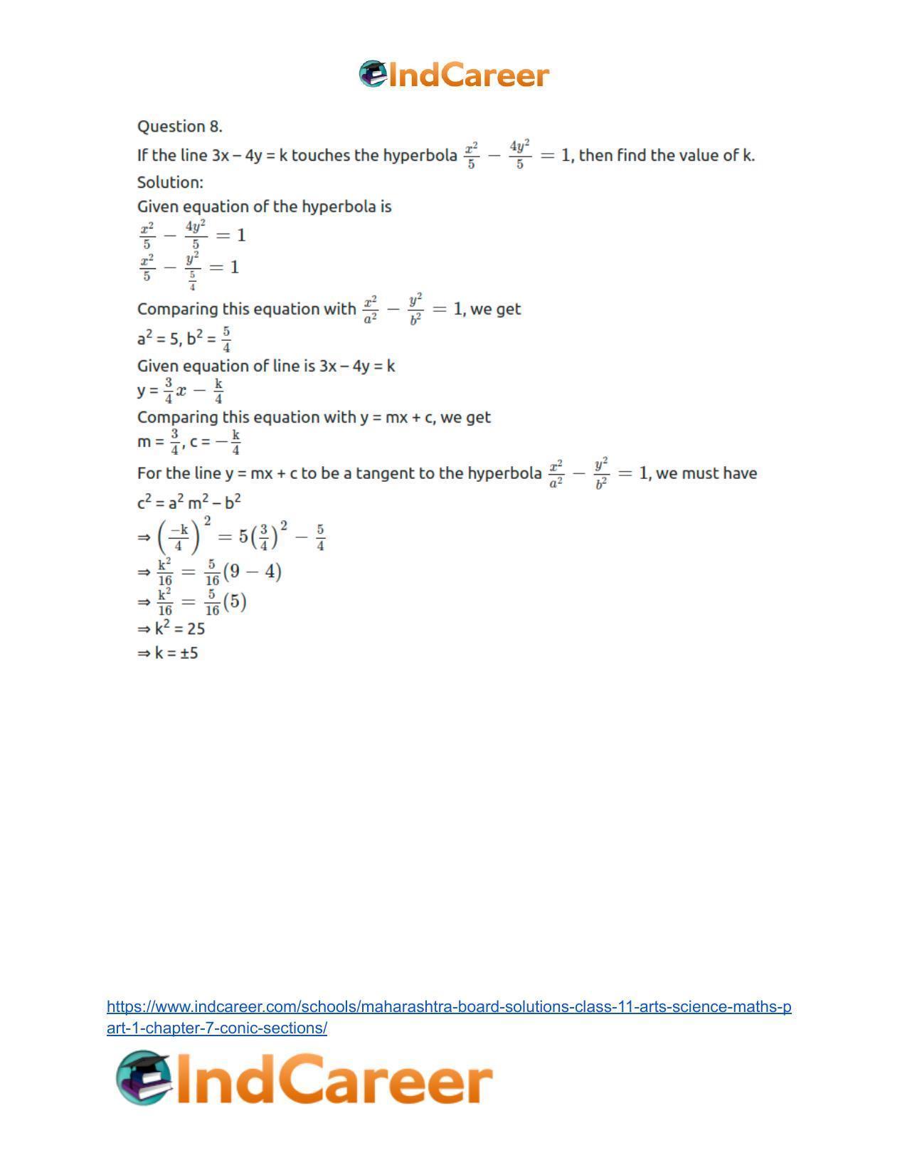 Maharashtra Board Solutions Class 11-Arts & Science Maths (Part 1): Chapter 7- Conic Sections - Page 100