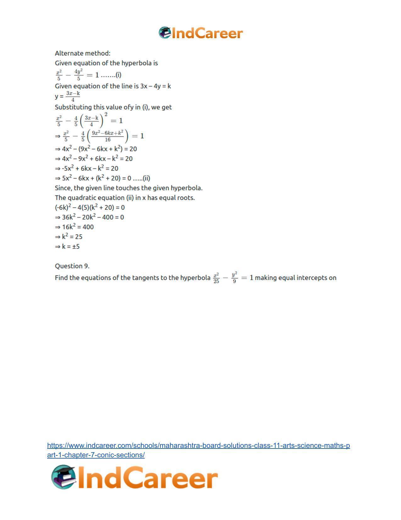 Maharashtra Board Solutions Class 11-Arts & Science Maths (Part 1): Chapter 7- Conic Sections - Page 101