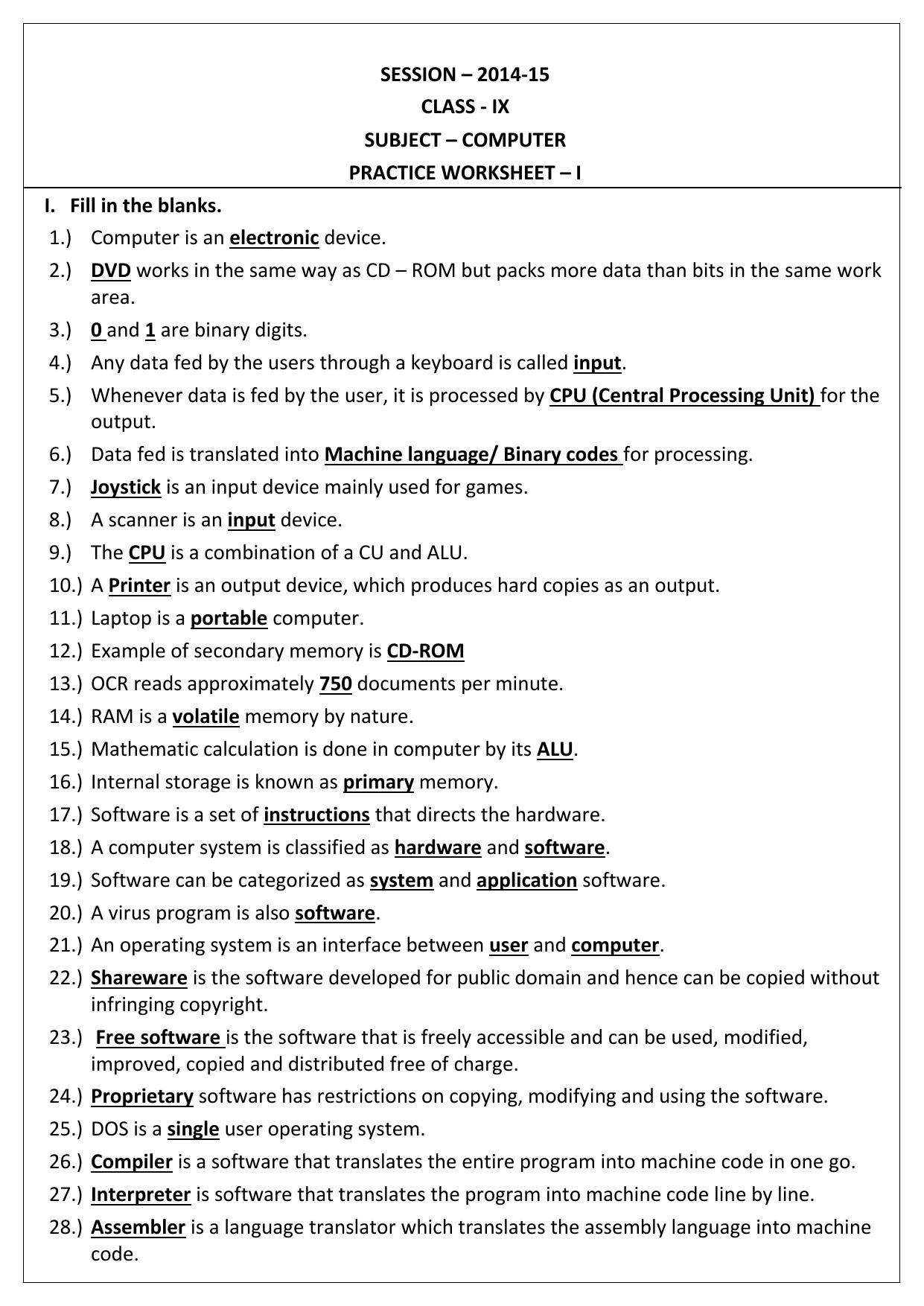 CBSE Worksheets for Class 9 Computer Science Assignment 3 - Page 1