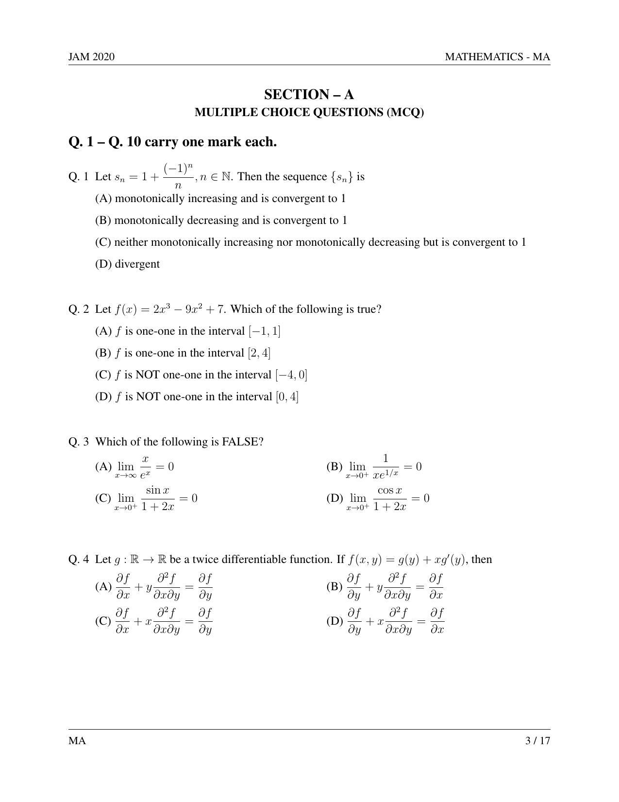 JAM 2020: MA Question Paper - Page 3