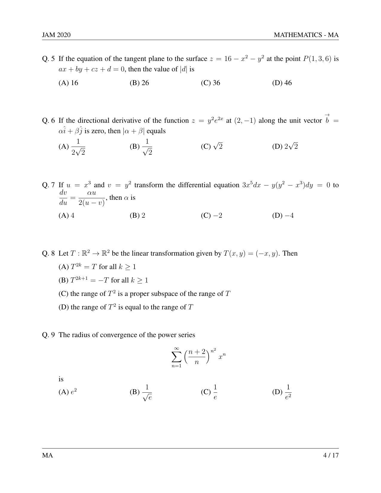 JAM 2020: MA Question Paper - Page 4