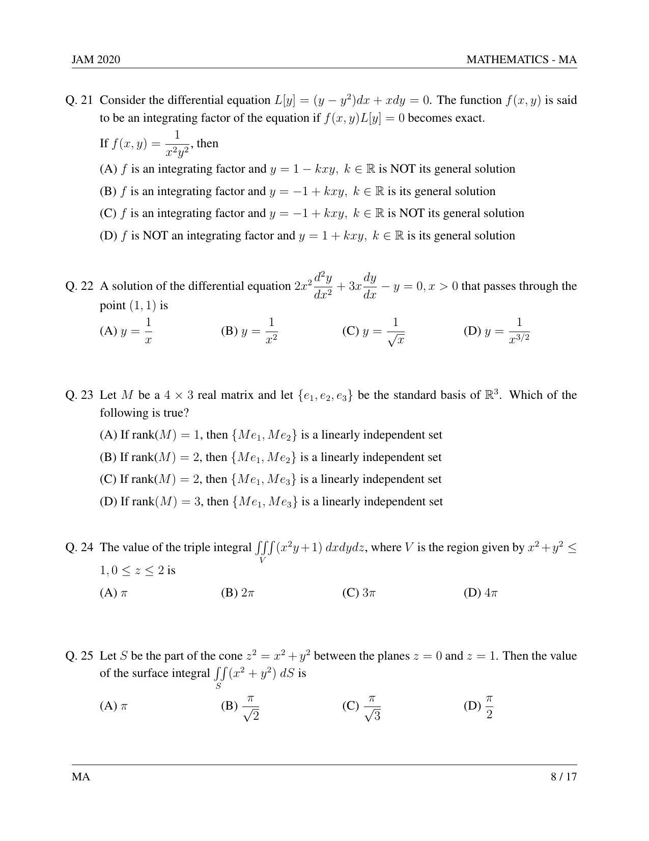 JAM 2020: MA Question Paper - Page 8
