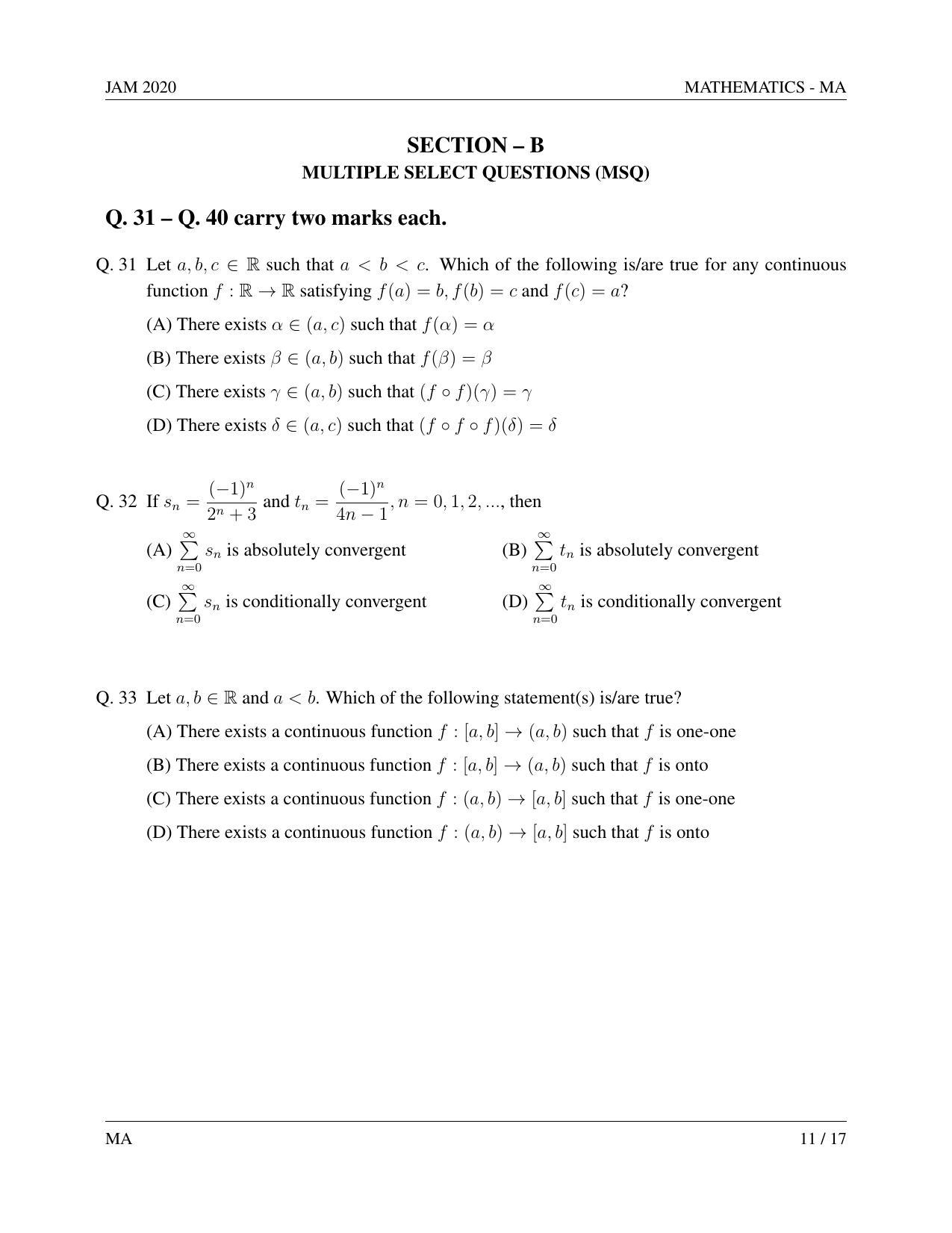 JAM 2020: MA Question Paper - Page 11