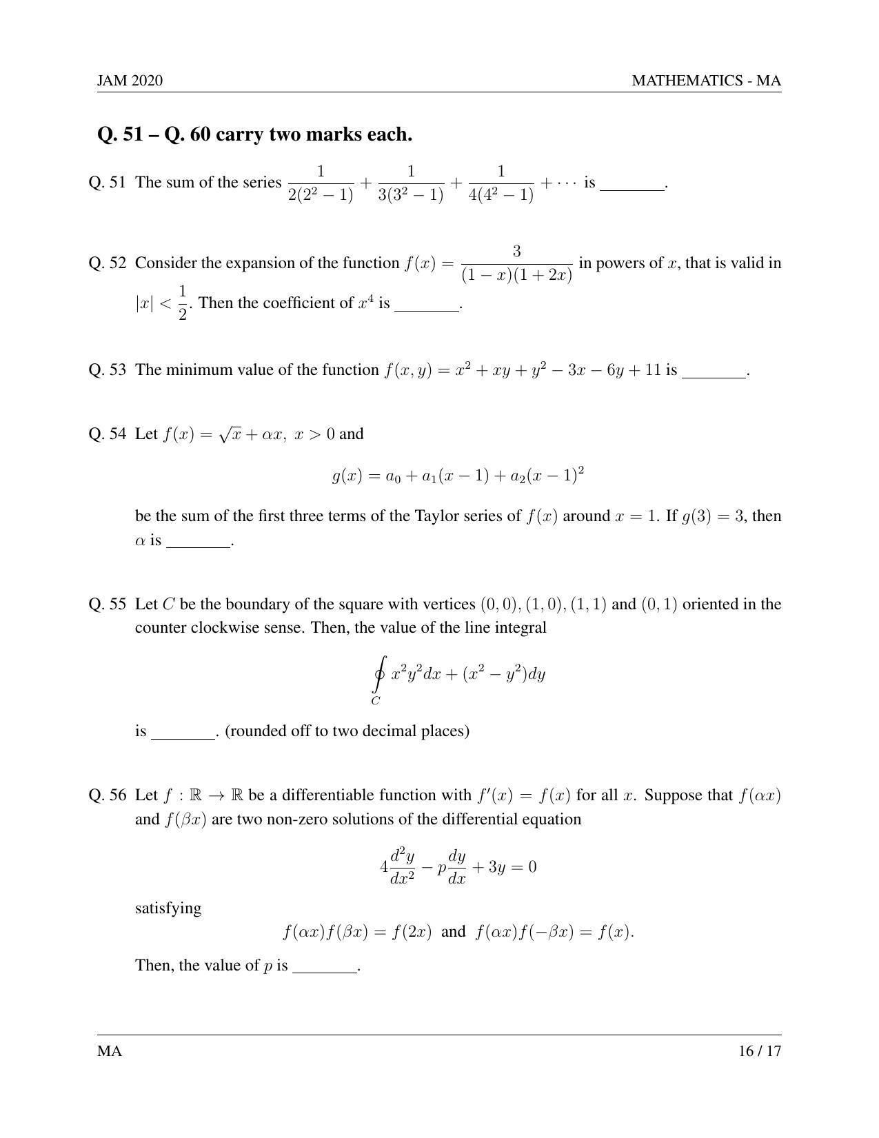 JAM 2020: MA Question Paper - Page 16