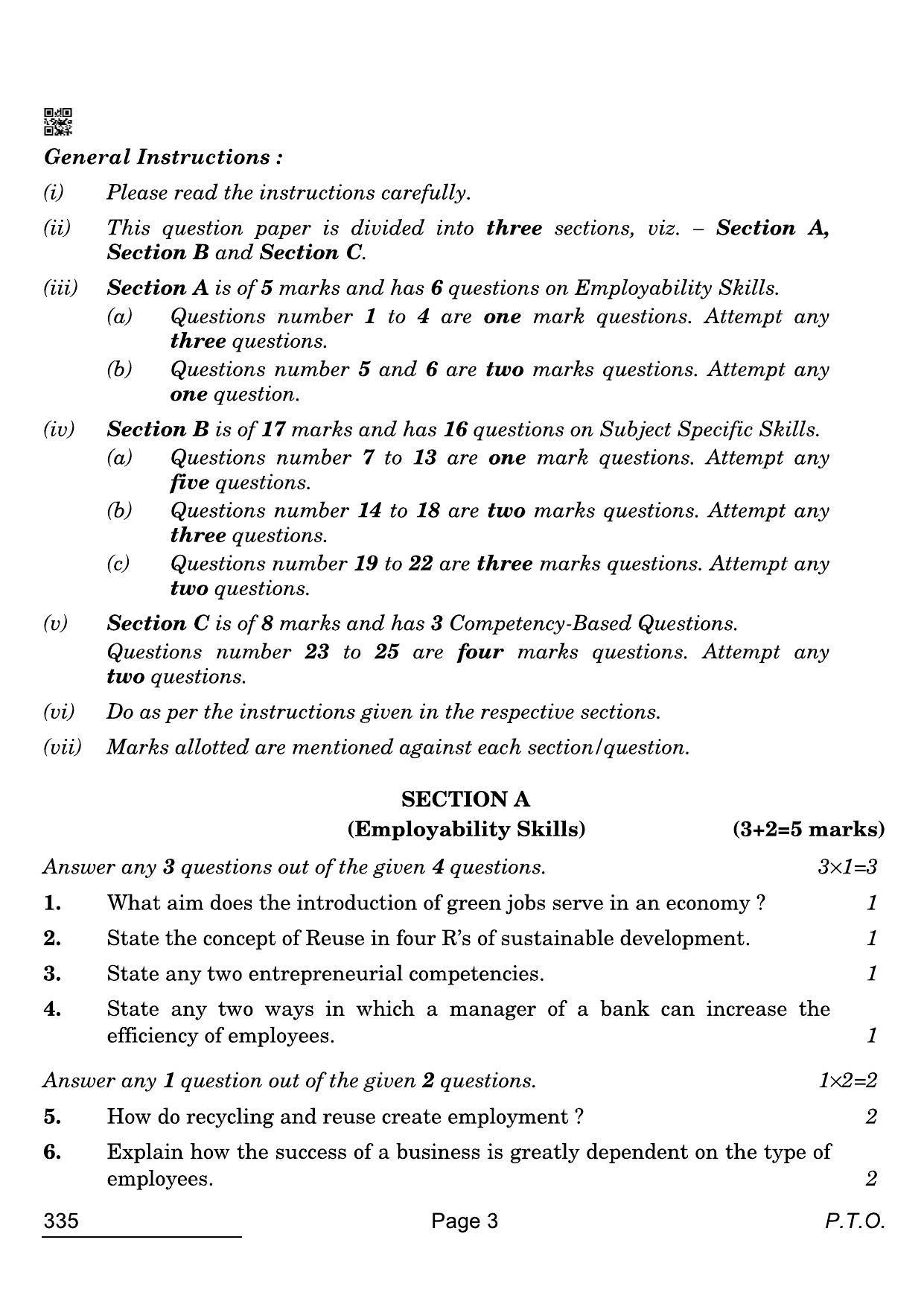 CBSE Class 12 335 Banking 2022 Compartment Question Paper - Page 3