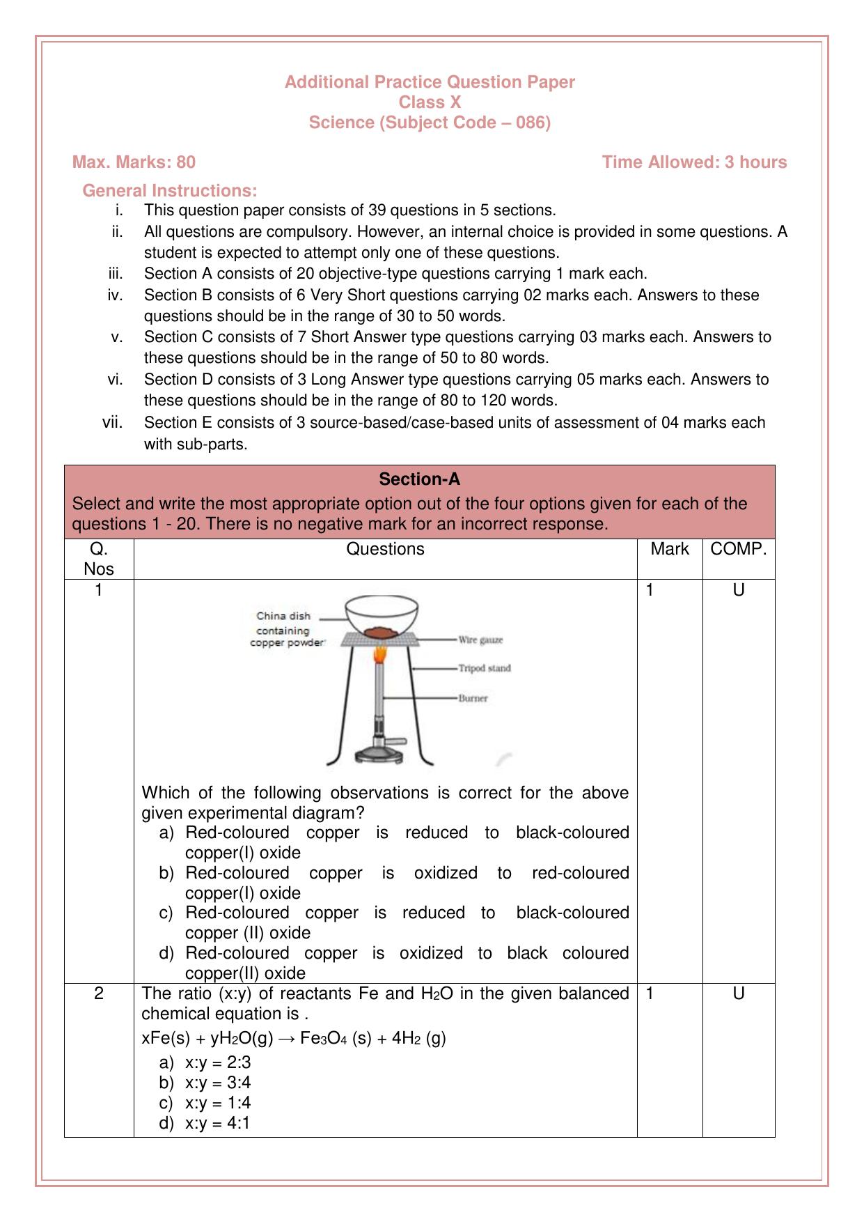 CBSE Class 10 Science Set 2 Practice Questions 2023-24 - Page 1