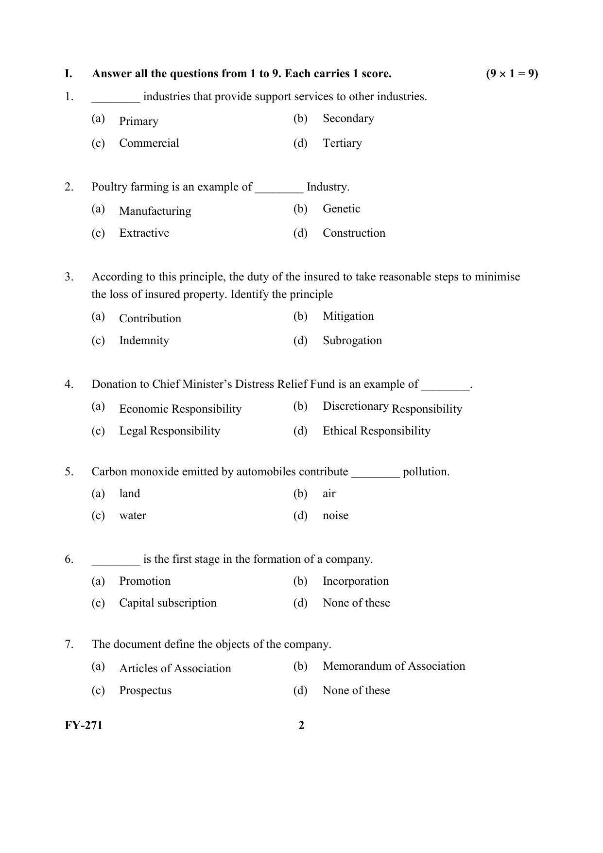 Kerala Plus One (Class 11th) Business Studies -Hearing Impaired Question Paper 2021 - Page 2