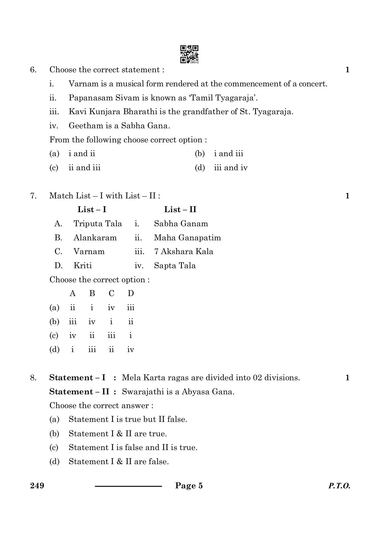 CBSE Class 10 Carnatic Music (Vocal) (Theory) 2024 Question Paper - Page 5