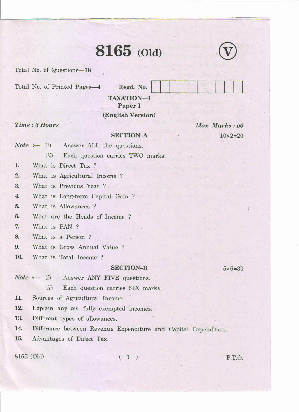 AP Inter 1st Year Taxation-I (Old) March-2019-Vocational Question Paper - Page 1