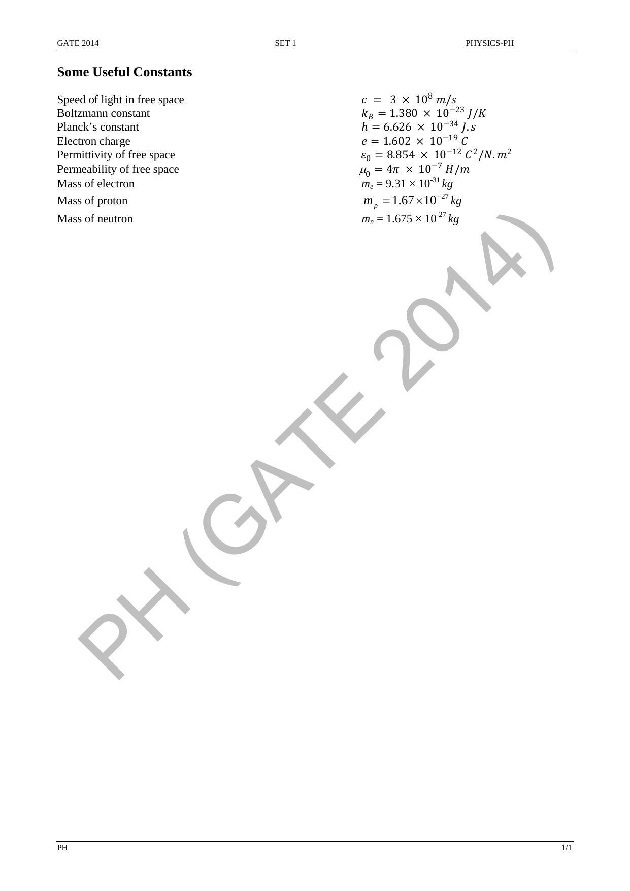 GATE 2014 Physics (PH) Question Paper with Answer Key - Page 7