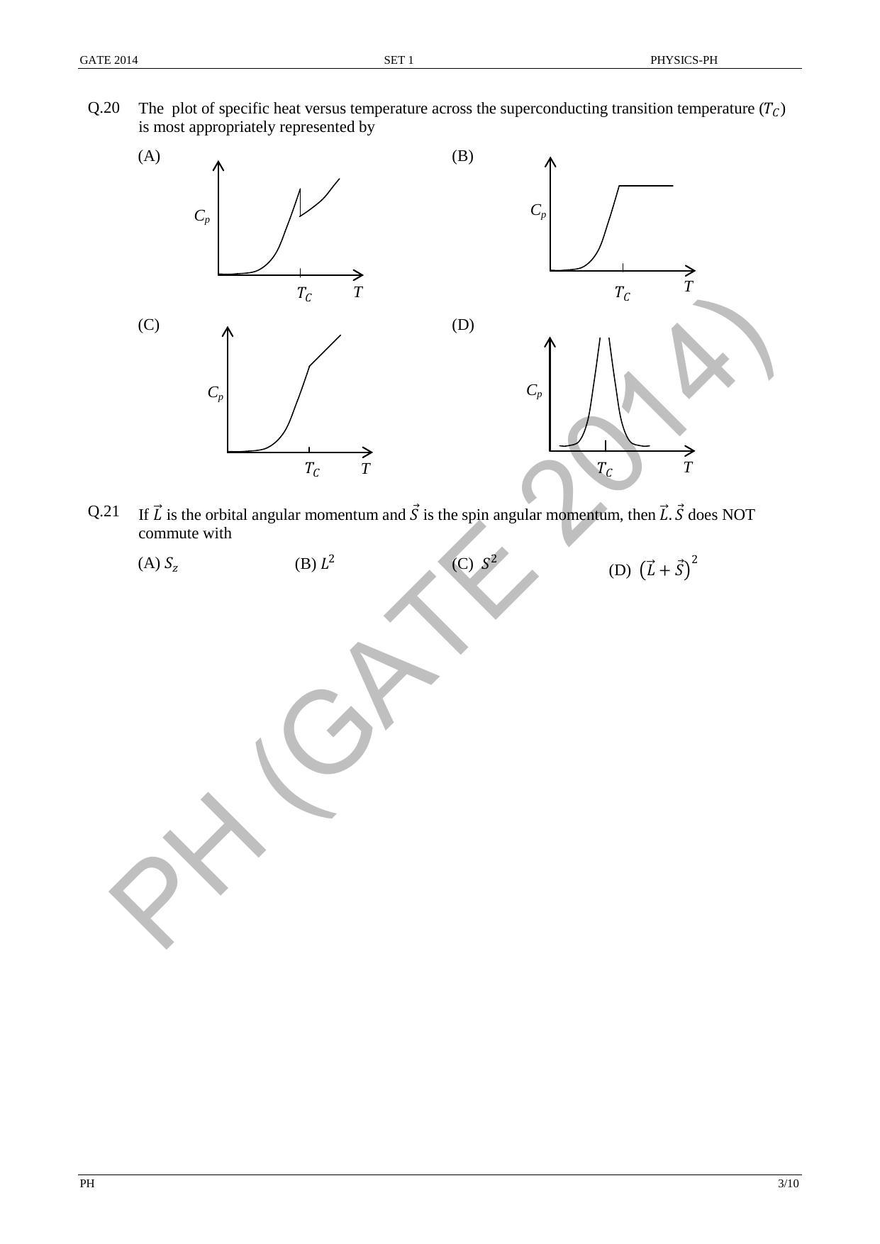 GATE 2014 Physics (PH) Question Paper with Answer Key - Page 10