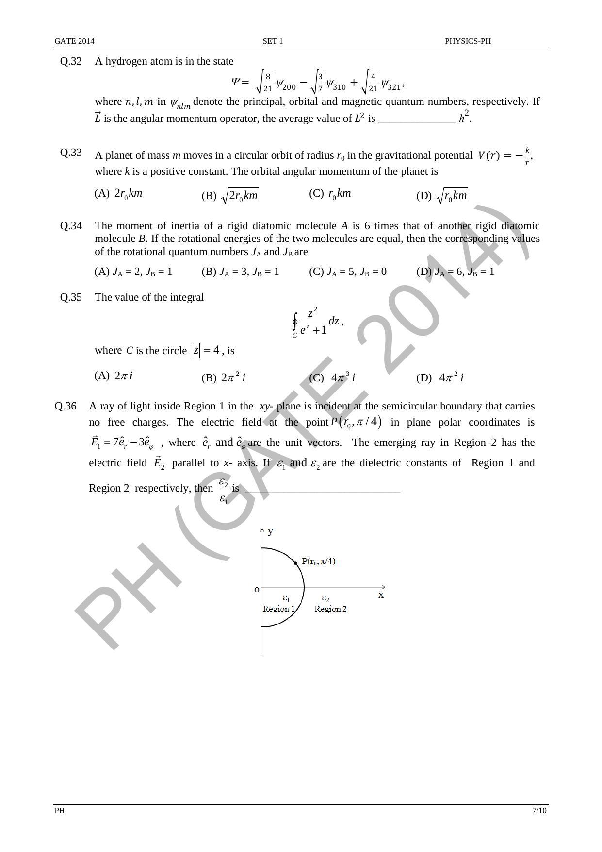 GATE 2014 Physics (PH) Question Paper with Answer Key - Page 14