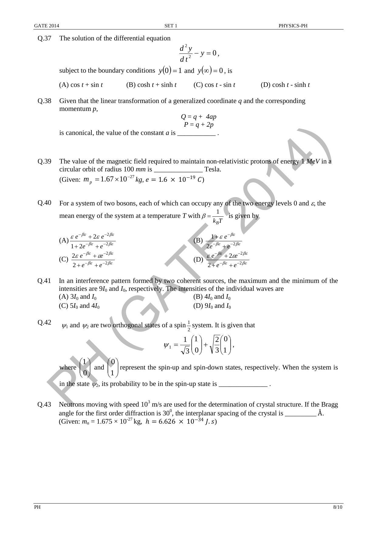 GATE 2014 Physics (PH) Question Paper with Answer Key - Page 15