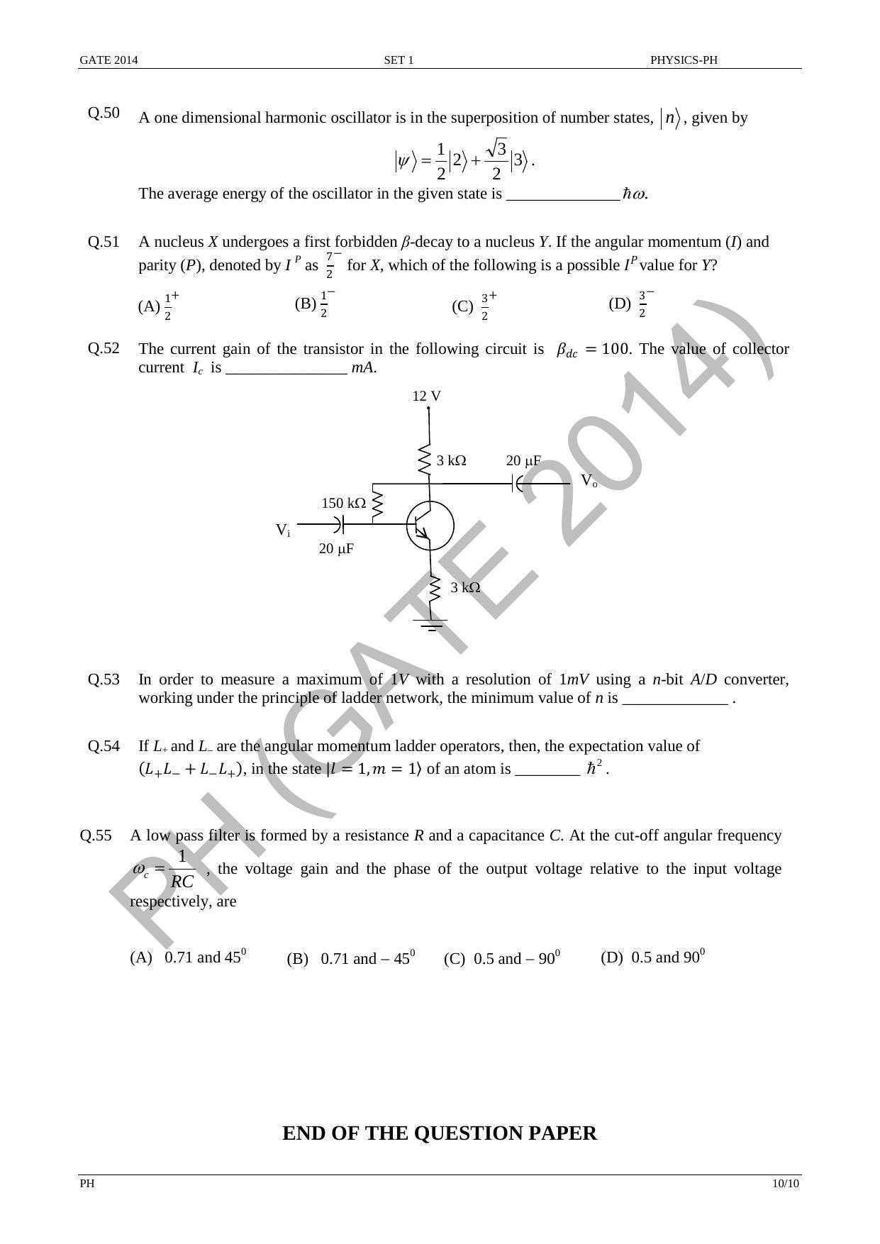 GATE 2014 Physics (PH) Question Paper with Answer Key - Page 17
