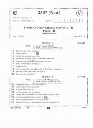 AP Intermediate 2nd Year Vocational Question Paper September-2021- Food&Beverage_Service-II