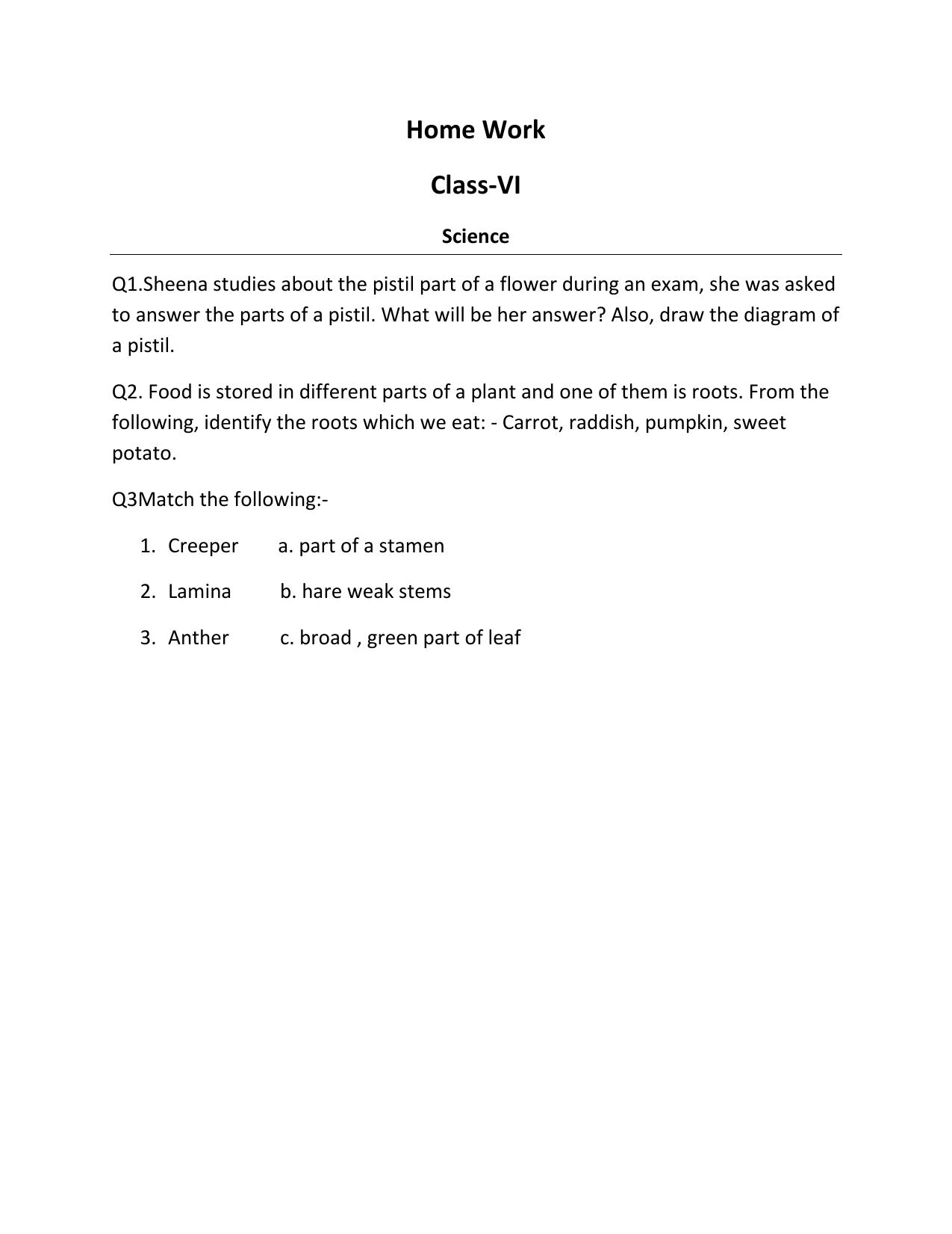 CBSE Worksheets for Class 6 Science Assignment 27 - Page 1