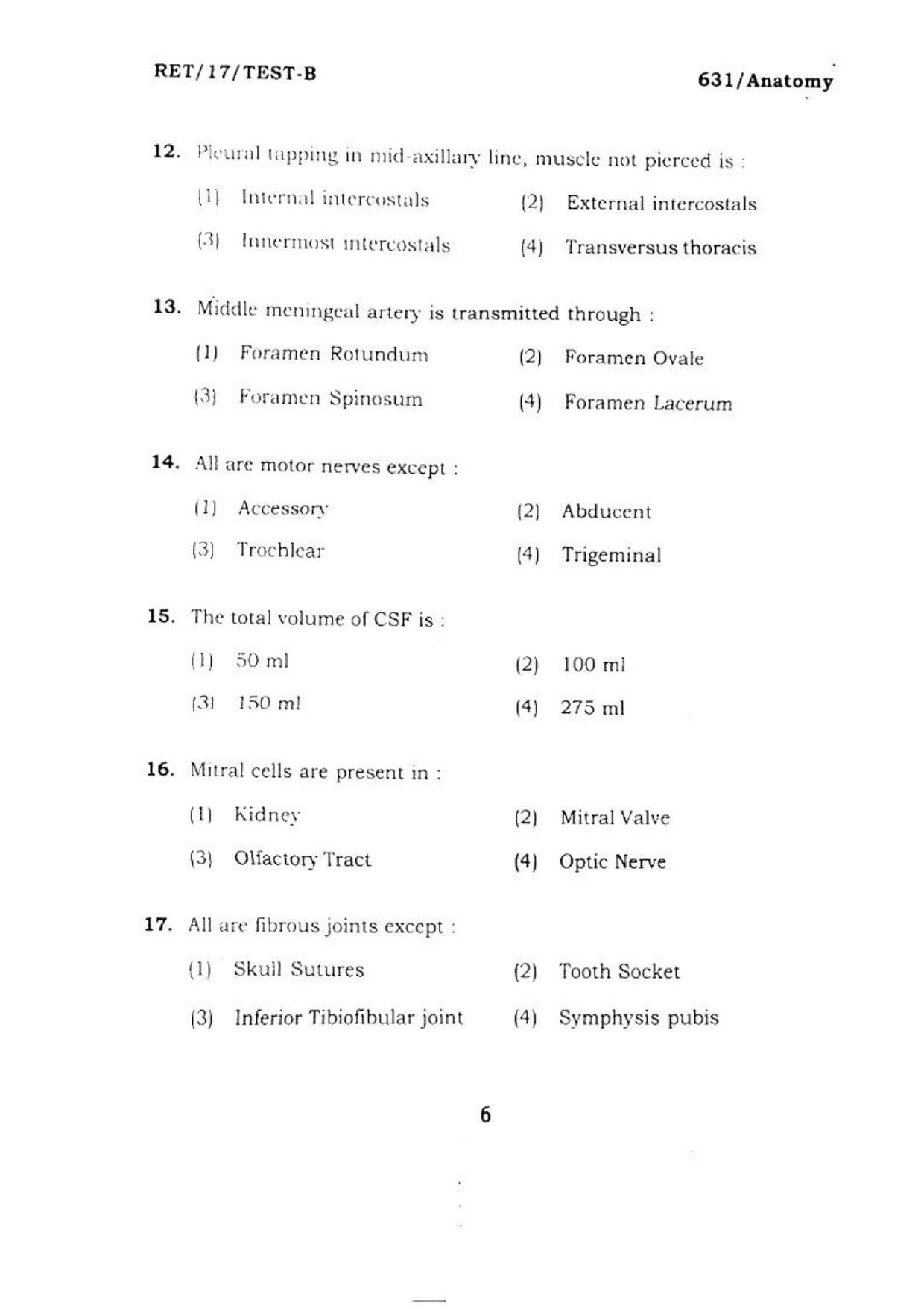 BHU RET ANATOMY 2017 Question Paper - Page 7