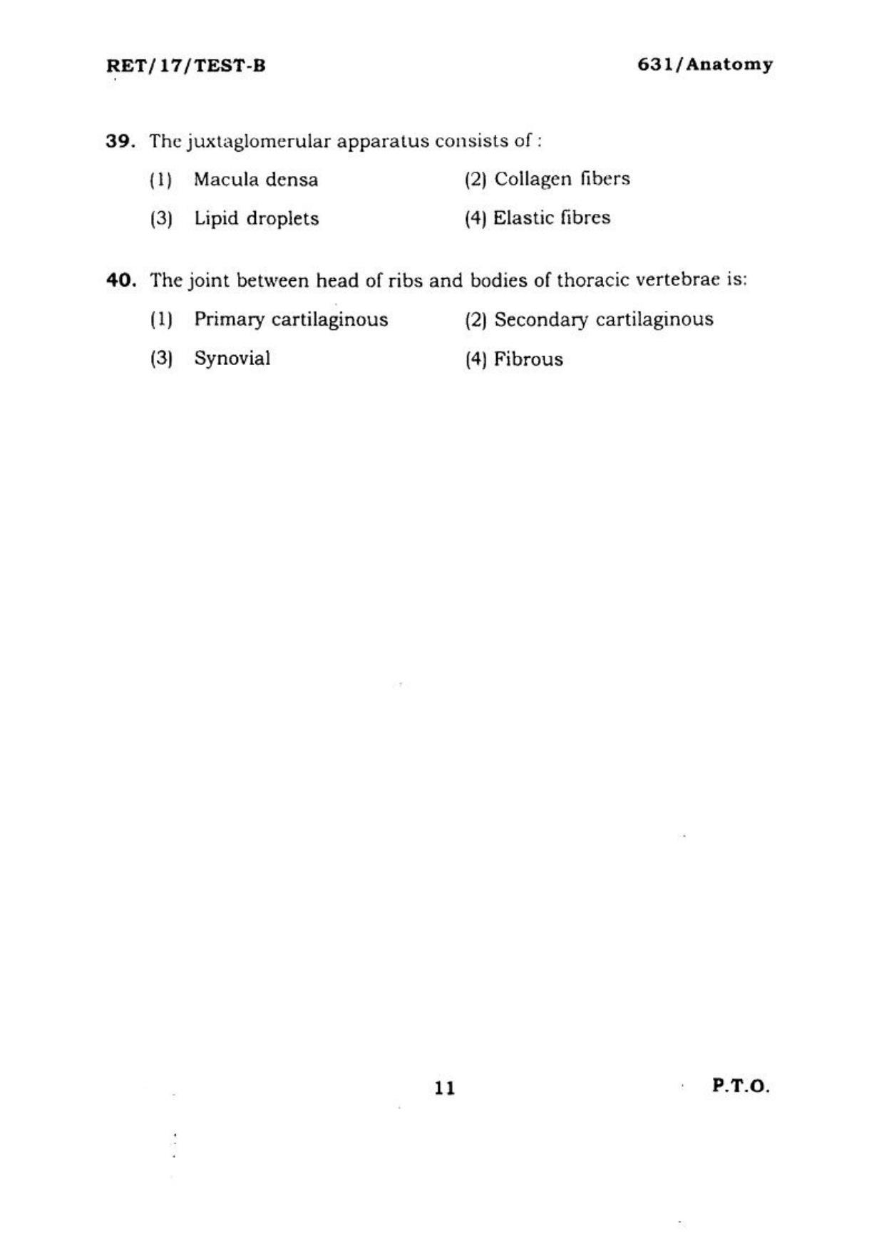 BHU RET ANATOMY 2017 Question Paper - Page 12