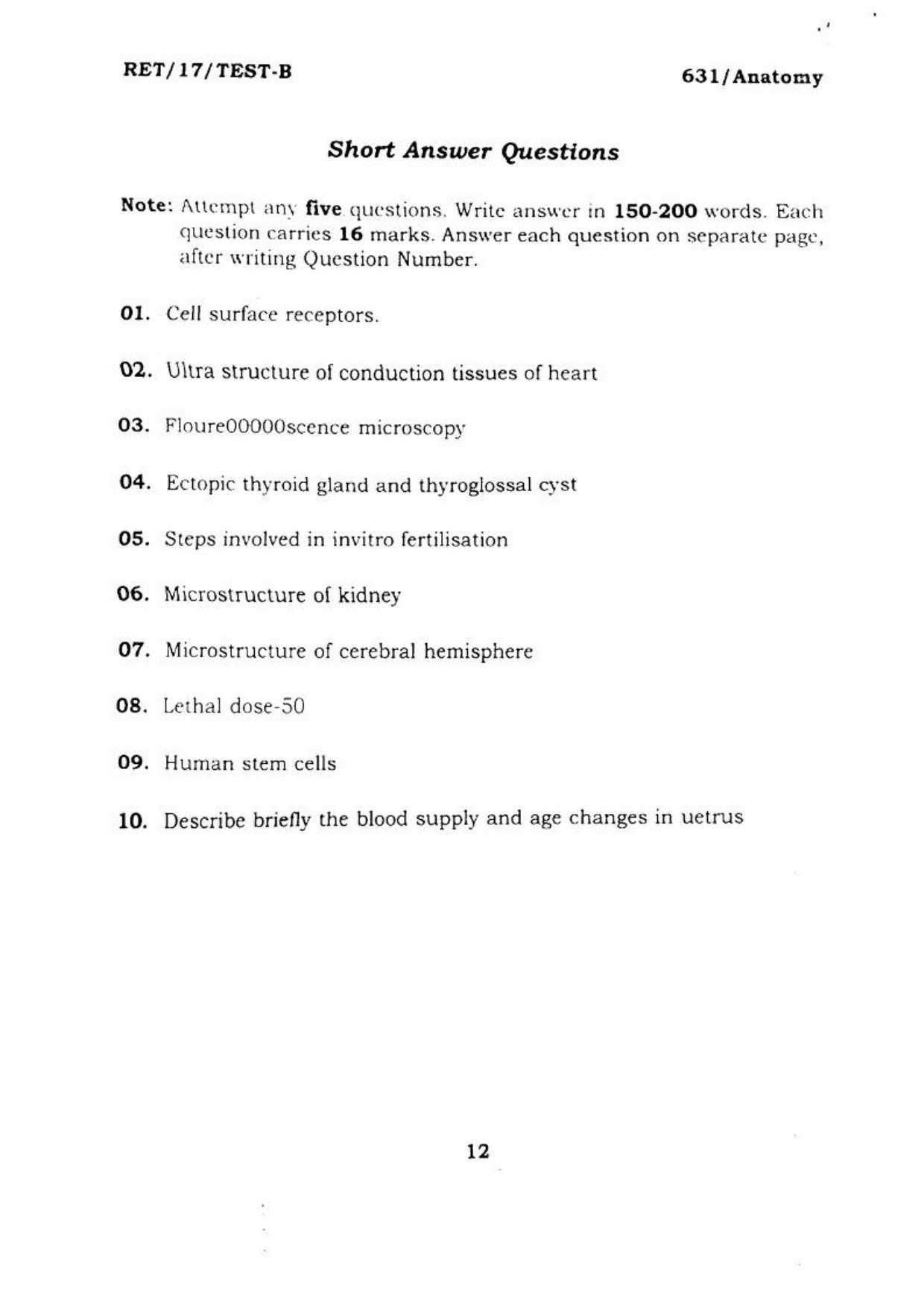 BHU RET ANATOMY 2017 Question Paper - Page 13