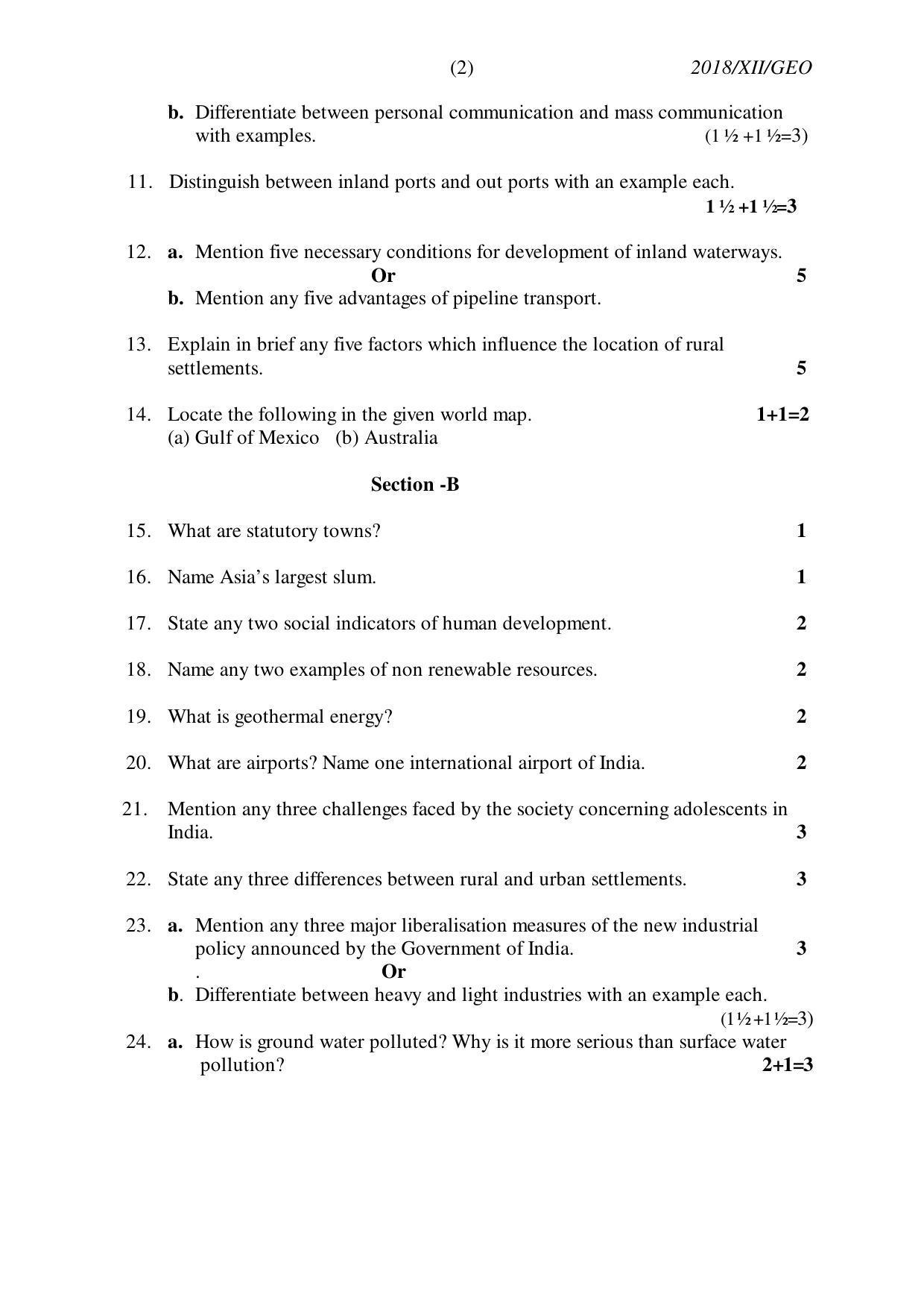 Nagaland Board Class 12 GEOGRAPHY 2018 Question Papers - Page 2