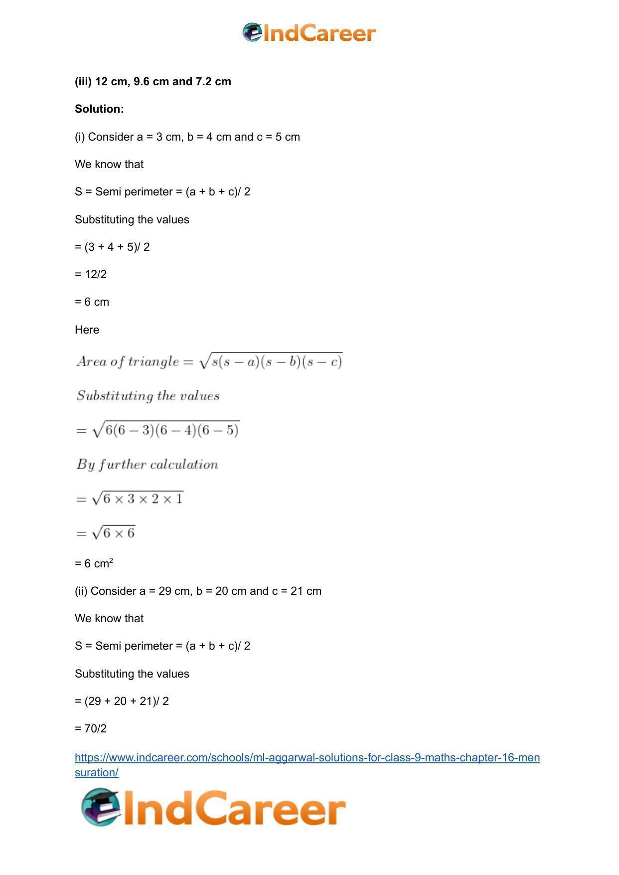 ML Aggarwal Solutions for Class 9 Maths Chapter 16- Mensuration - Page 3