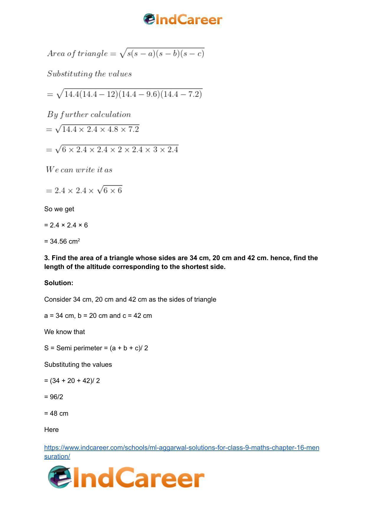 ML Aggarwal Solutions for Class 9 Maths Chapter 16- Mensuration - Page 5