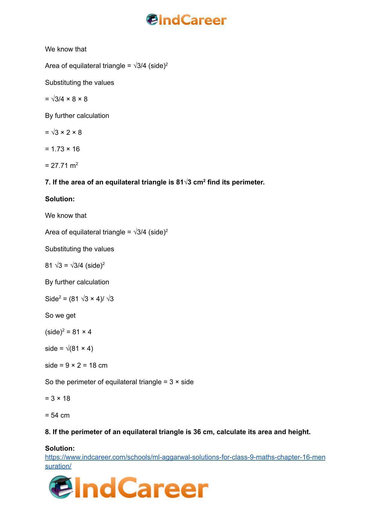ML Aggarwal Solutions for Class 9 Maths Chapter 16- Mensuration - Page 10