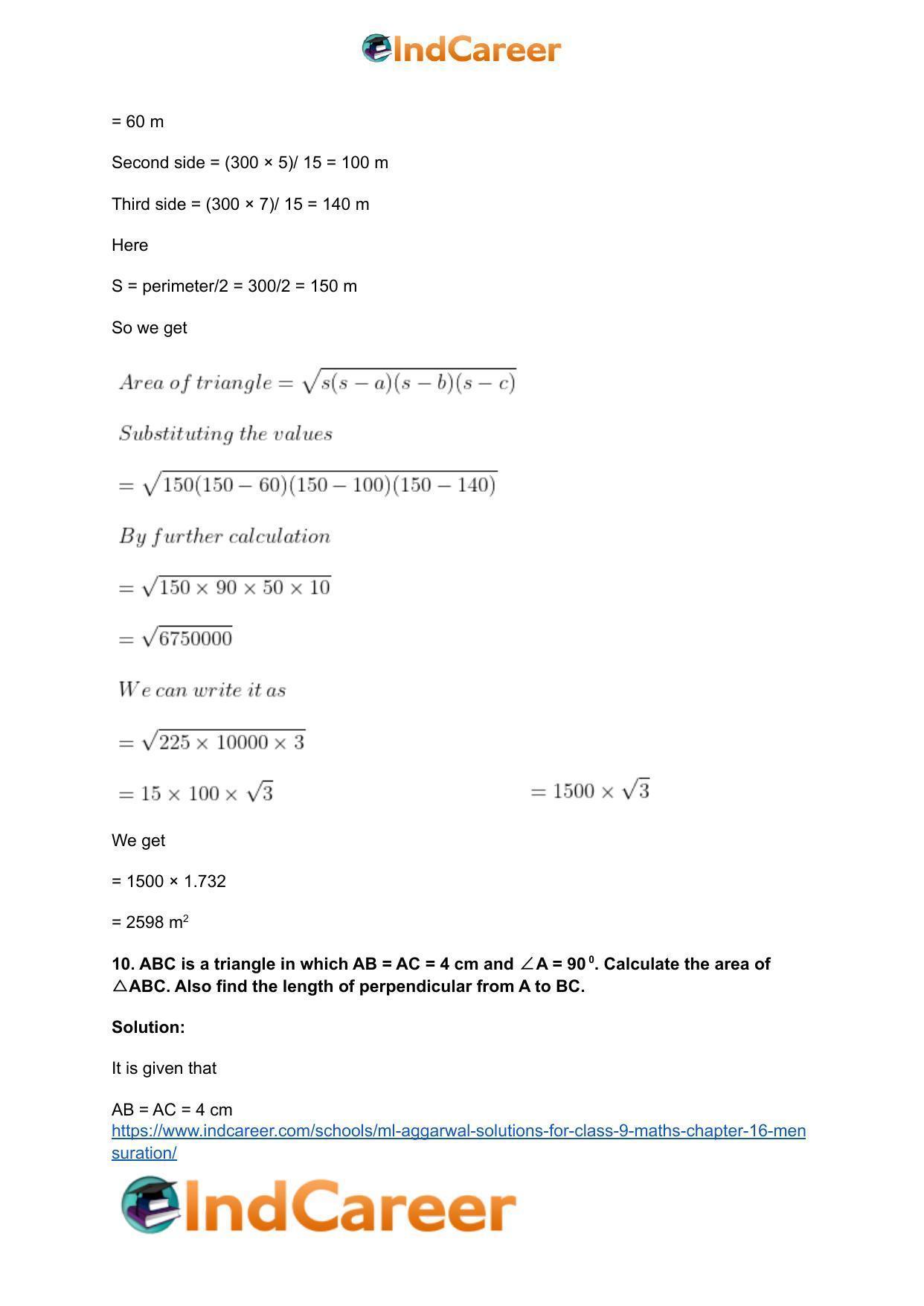 ML Aggarwal Solutions for Class 9 Maths Chapter 16- Mensuration - Page 15