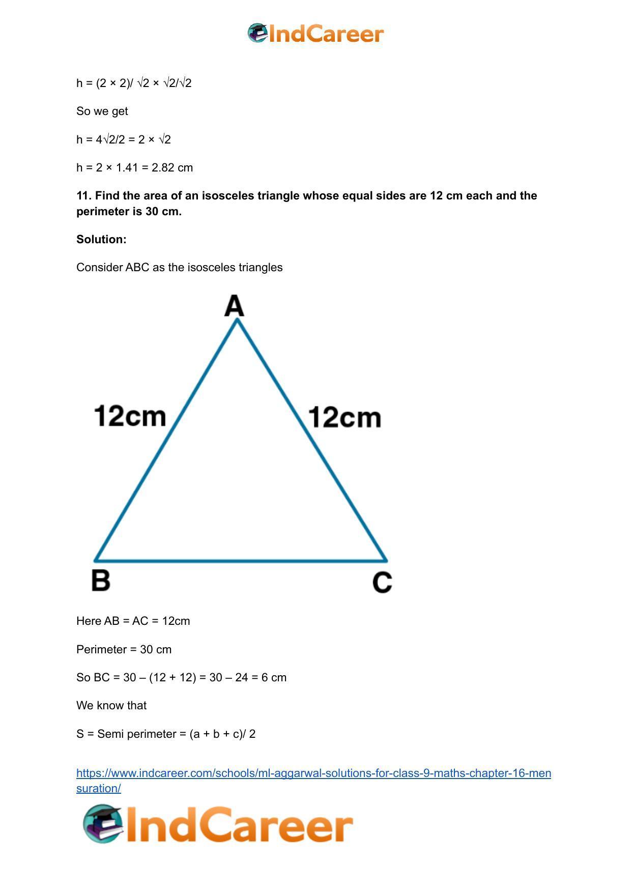ML Aggarwal Solutions for Class 9 Maths Chapter 16- Mensuration - Page 17