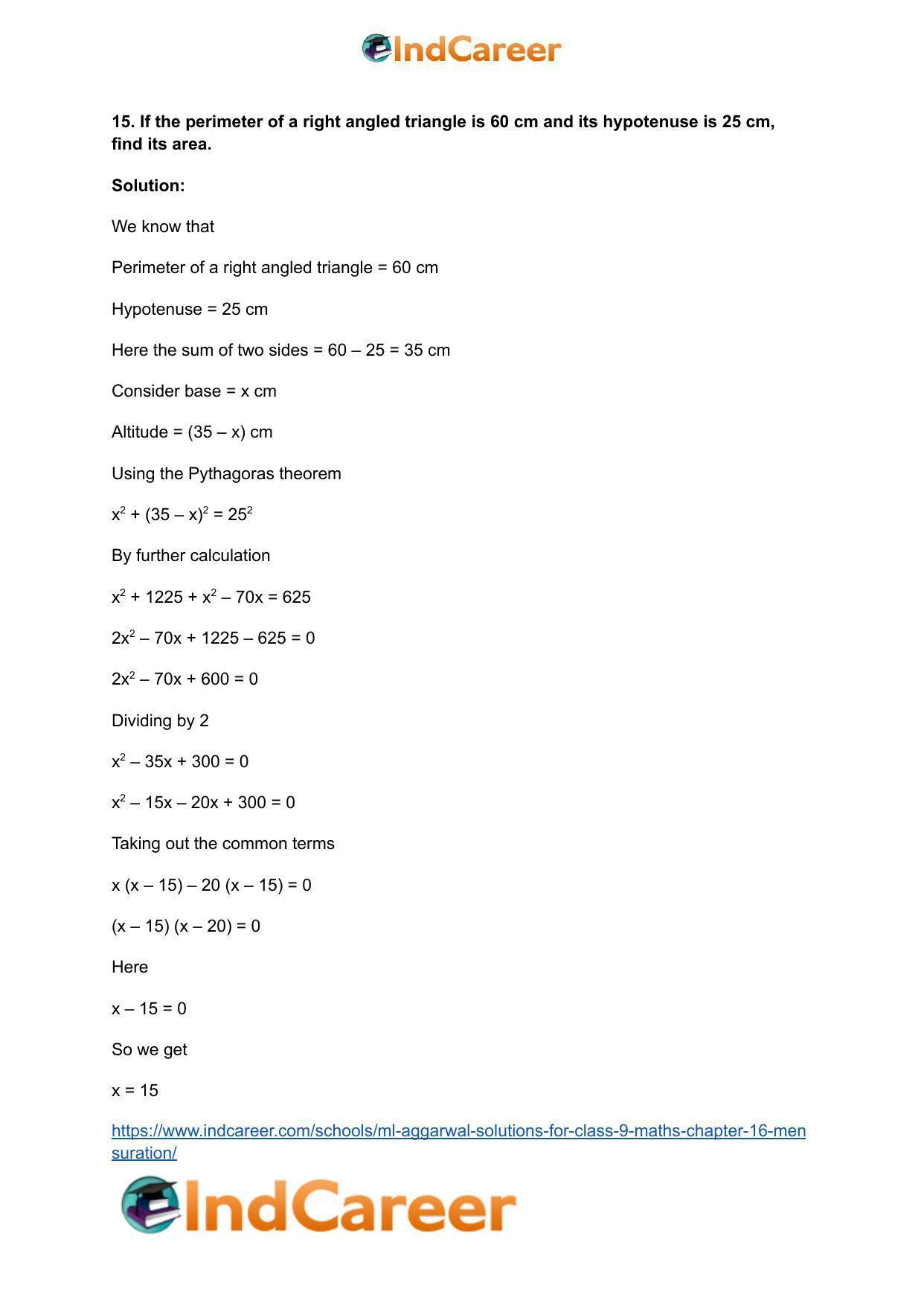 ML Aggarwal Solutions for Class 9 Maths Chapter 16- Mensuration - Page 25