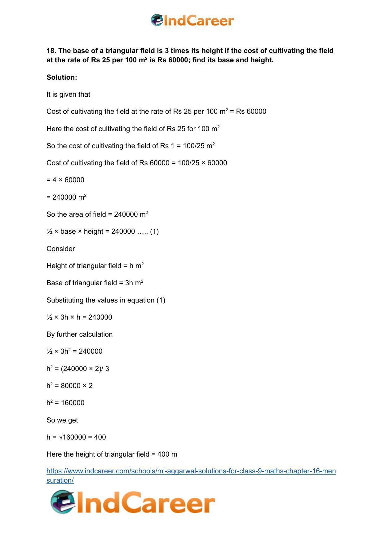 ML Aggarwal Solutions for Class 9 Maths Chapter 16- Mensuration - Page 29