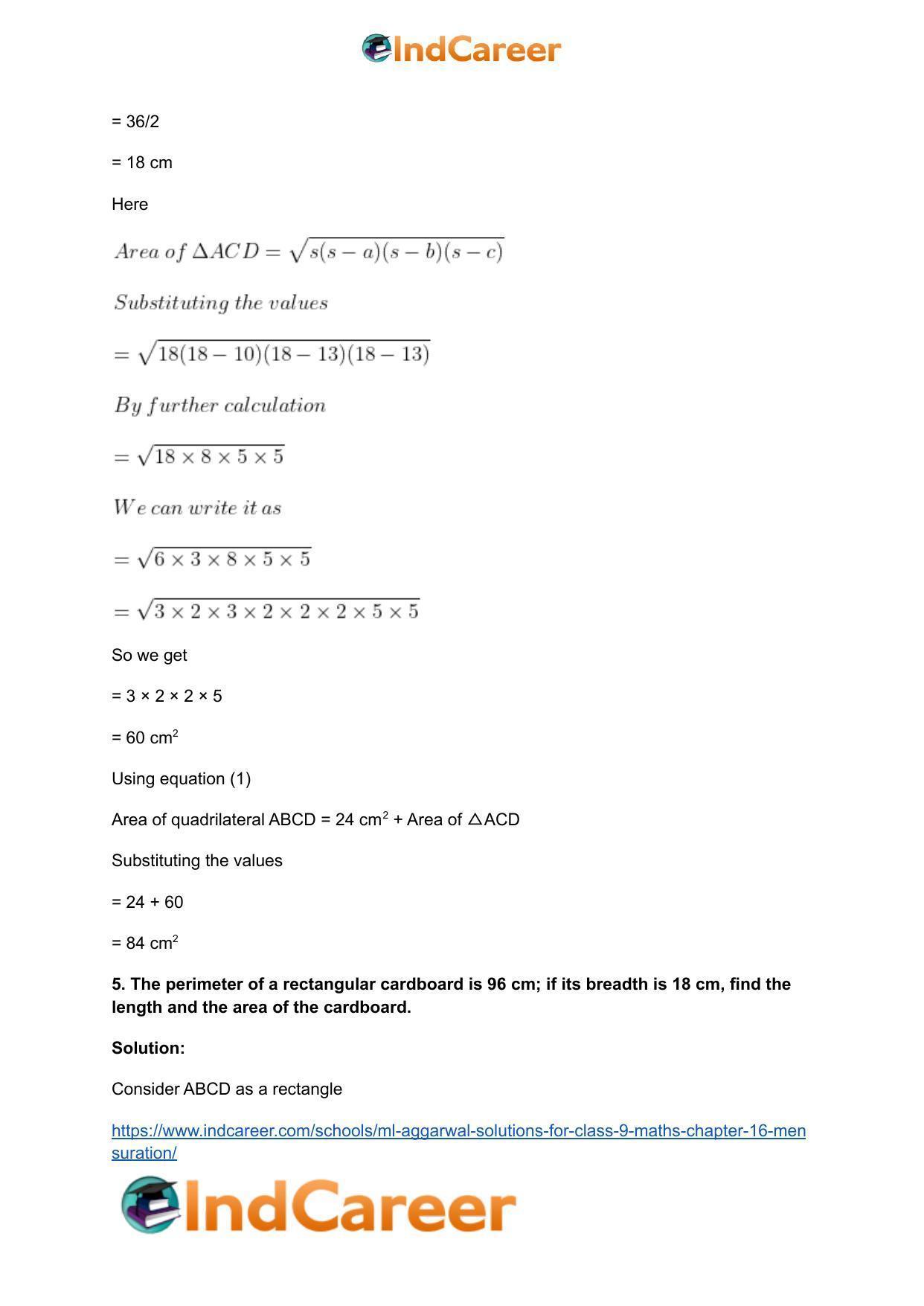 ML Aggarwal Solutions for Class 9 Maths Chapter 16- Mensuration - Page 45