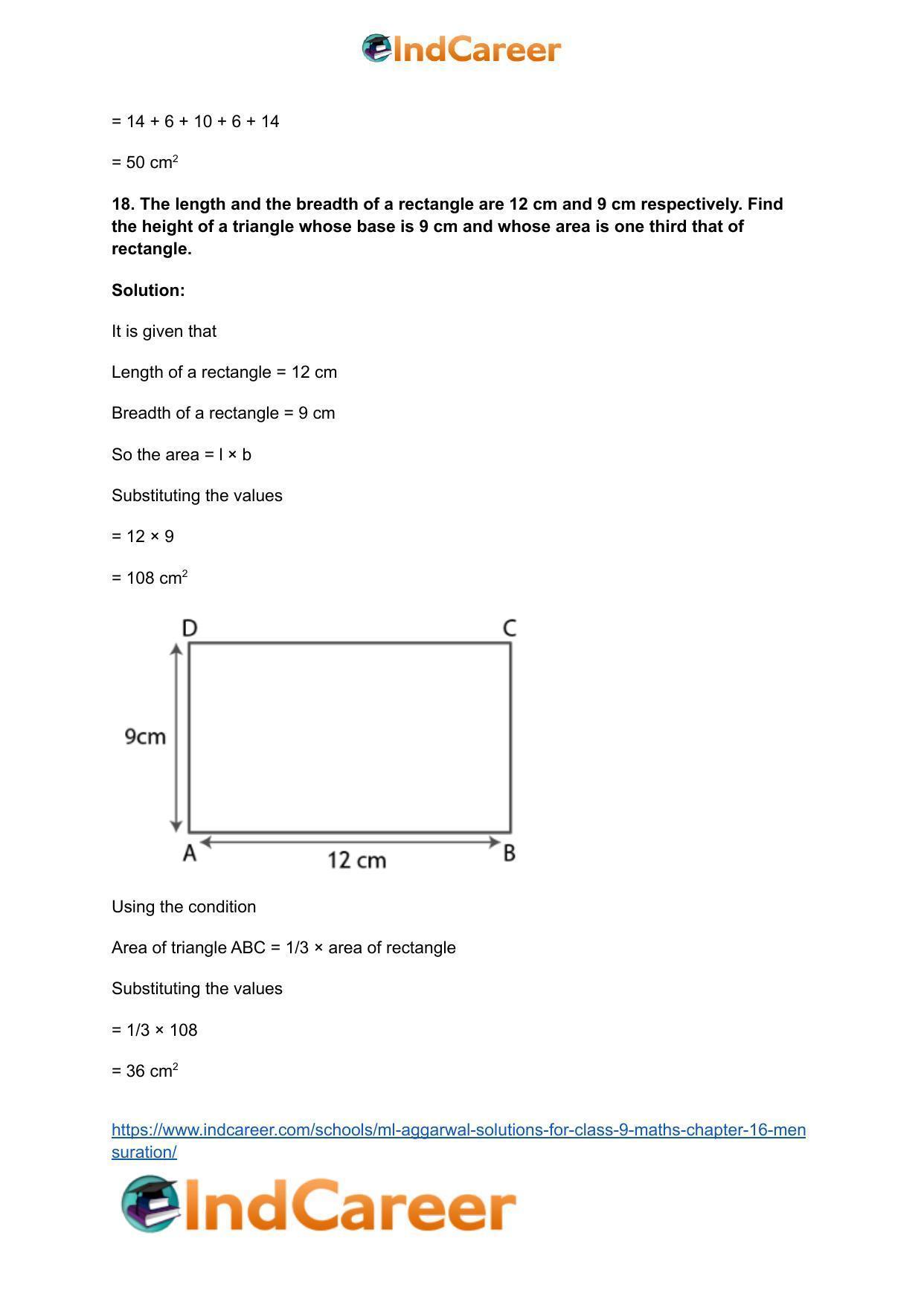 ML Aggarwal Solutions for Class 9 Maths Chapter 16- Mensuration - Page 68