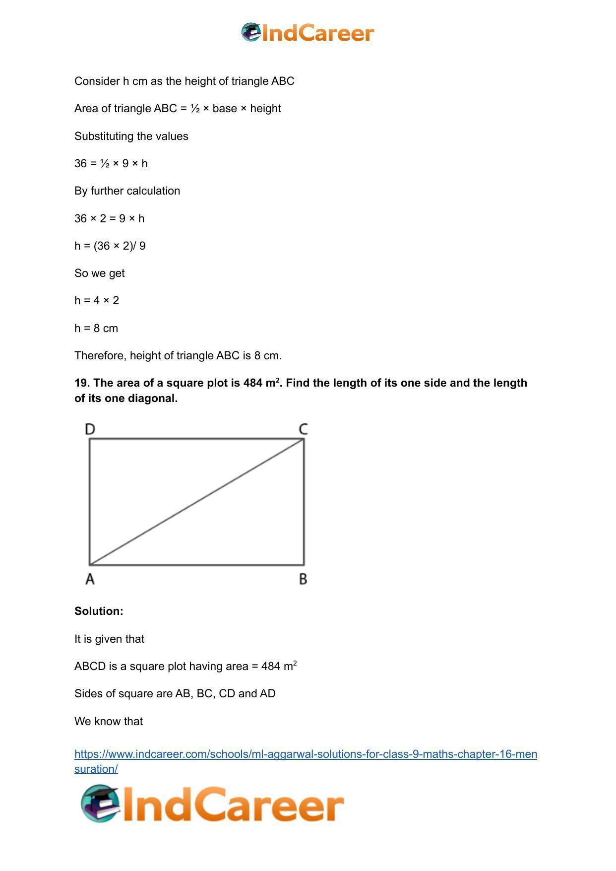ML Aggarwal Solutions for Class 9 Maths Chapter 16- Mensuration - Page 69
