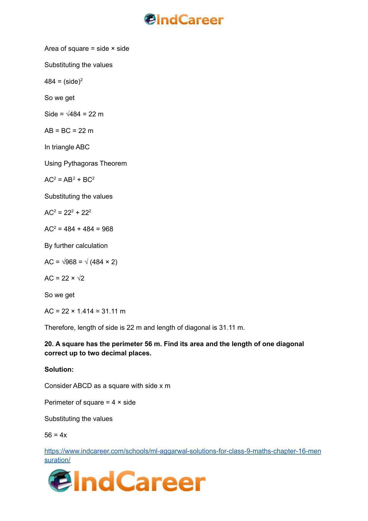ML Aggarwal Solutions for Class 9 Maths Chapter 16- Mensuration - Page 70