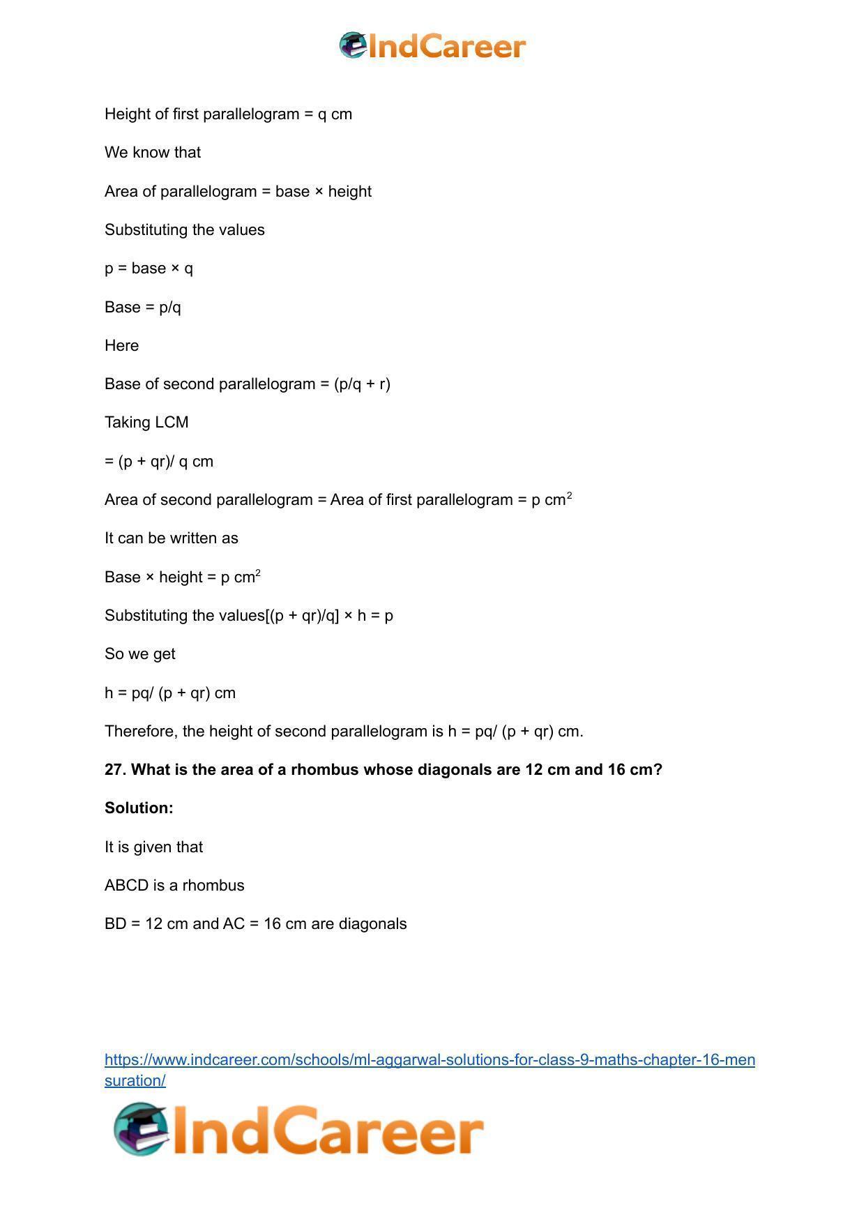 ML Aggarwal Solutions for Class 9 Maths Chapter 16- Mensuration - Page 81