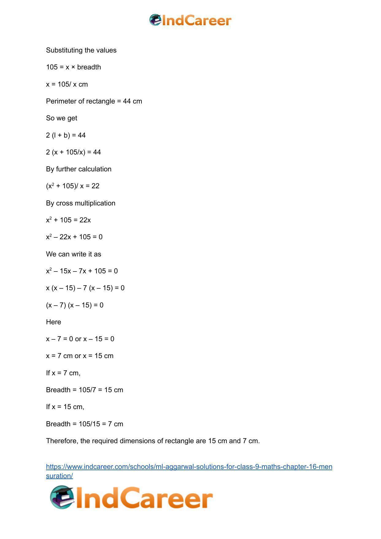 ML Aggarwal Solutions for Class 9 Maths Chapter 16- Mensuration - Page 120