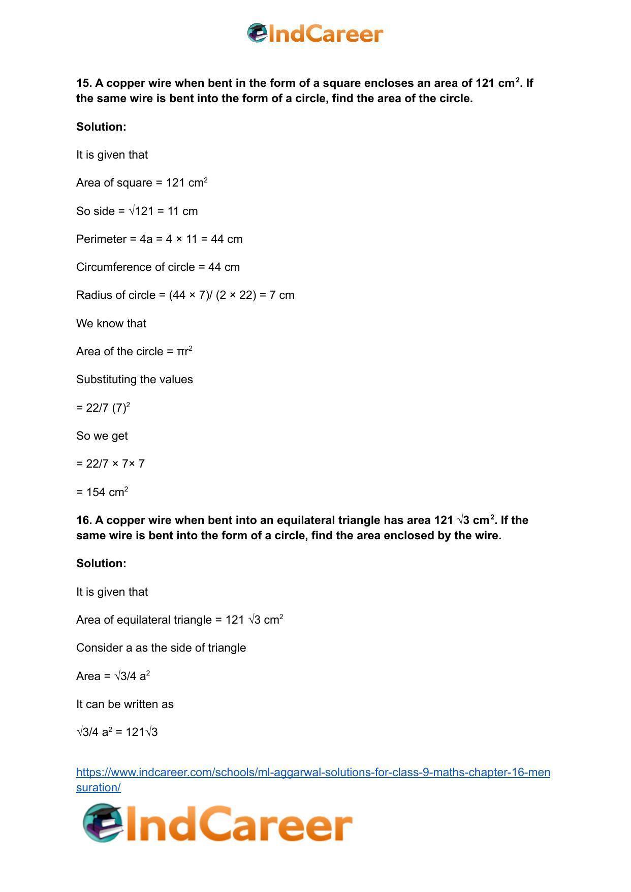 ML Aggarwal Solutions for Class 9 Maths Chapter 16- Mensuration - Page 137